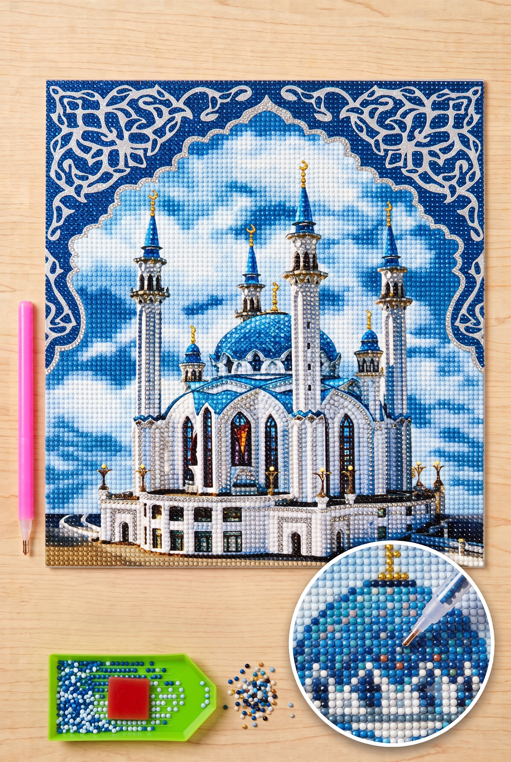 Elmas Mozaik Tablo, Elmas Boyama Puzzle 50 x 65 Kul Şerif Camii Boncuk İşleme