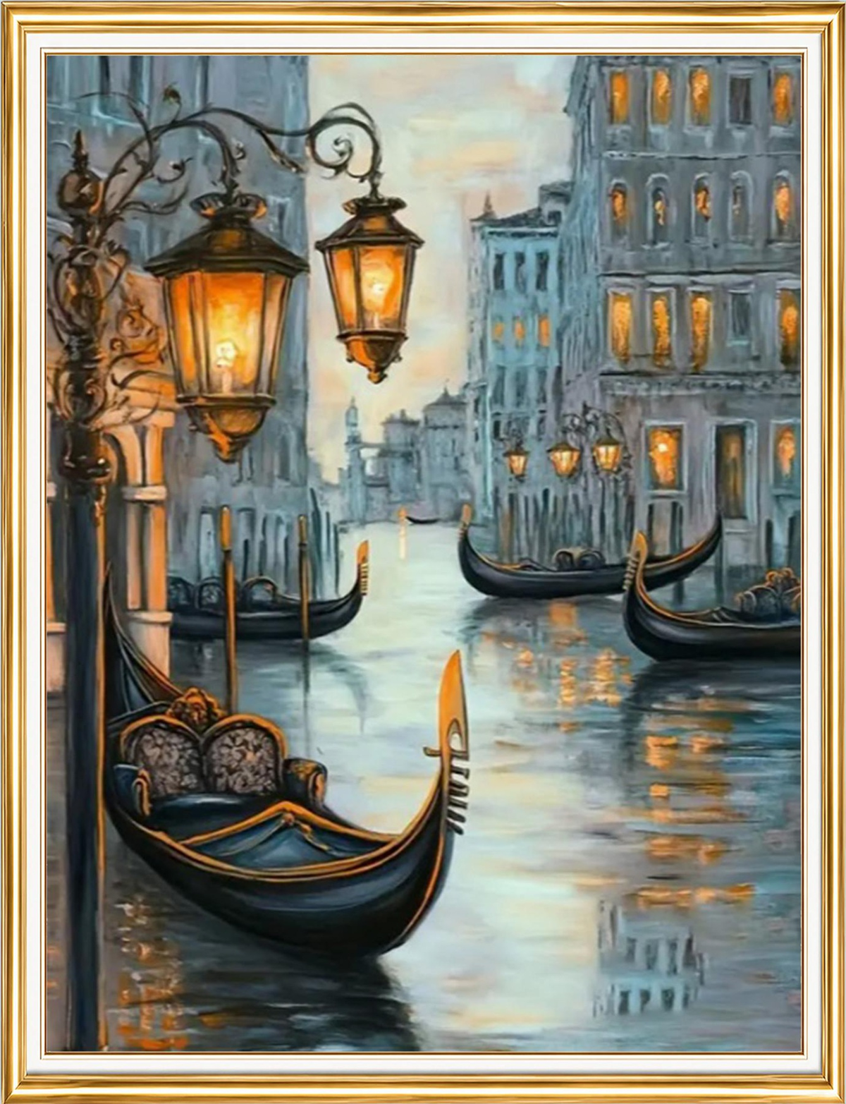 Fenerler ve Venedik Gondolları Elmas Mozaik Puzzle Kit 50x65 cm