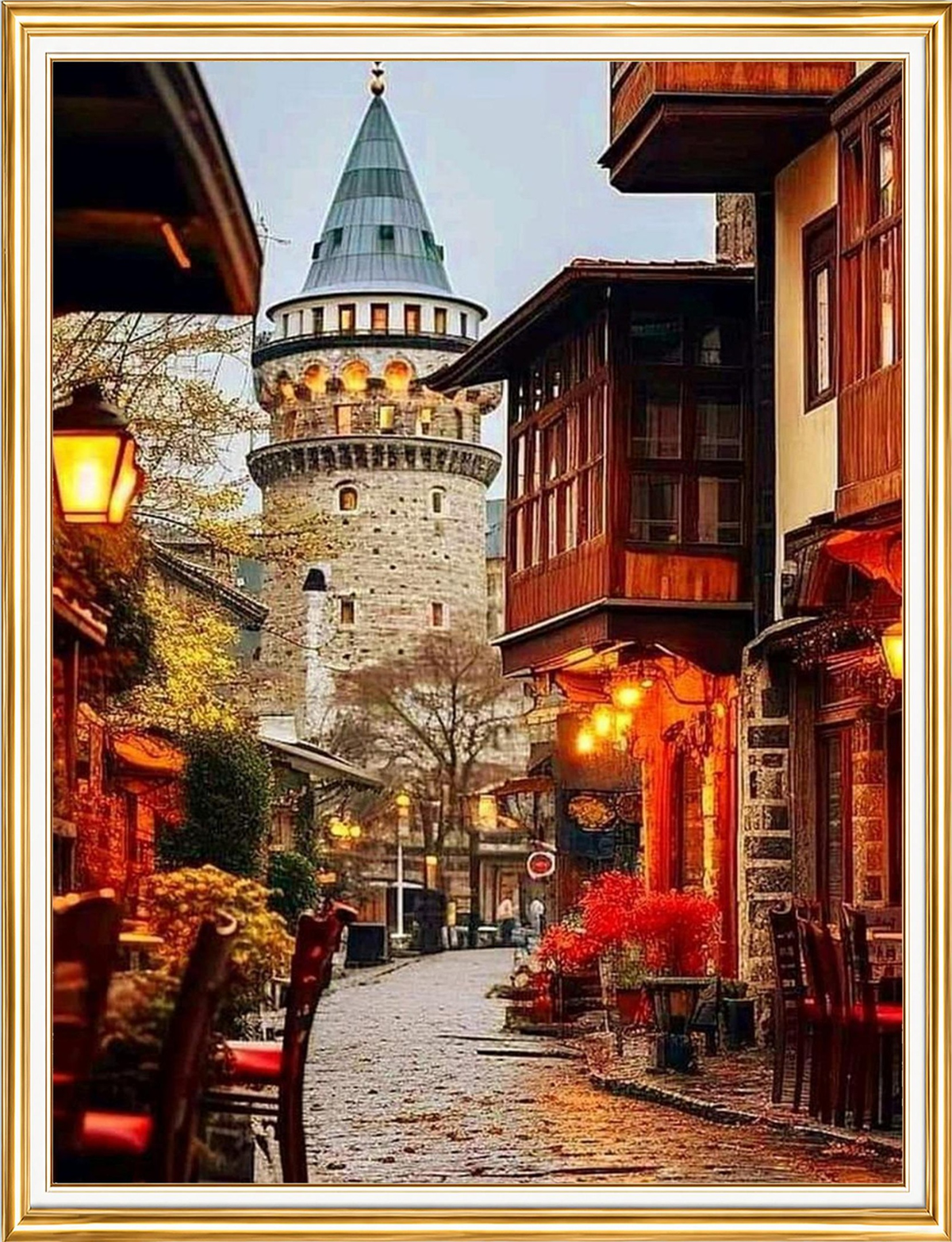 Galata Kulesi ve Tarihi Sokak Elmas Mozaik Puzzle Kit 50x65 cm
