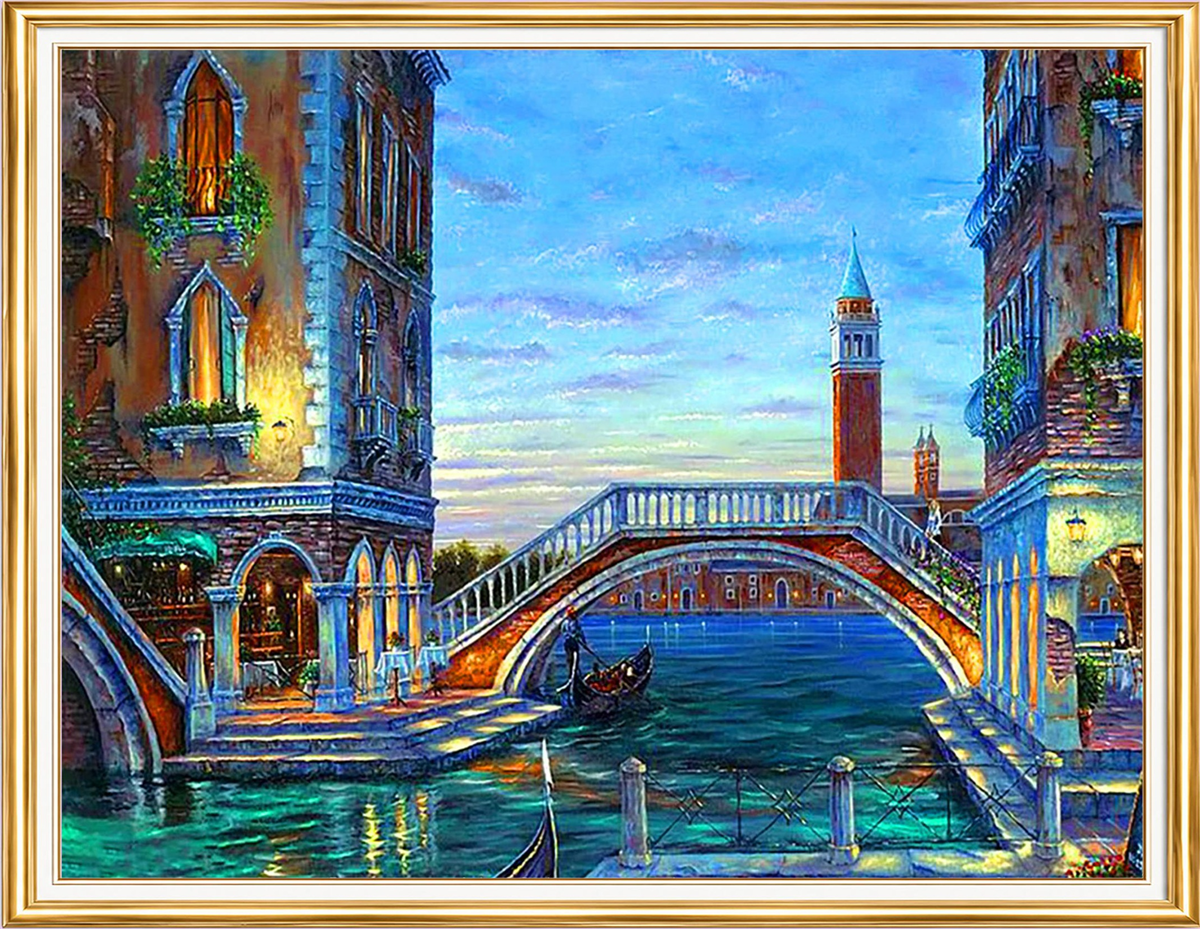 Gece Venedik Köprüsü Elmas Mozaik Puzzle Kit 40x50 cm