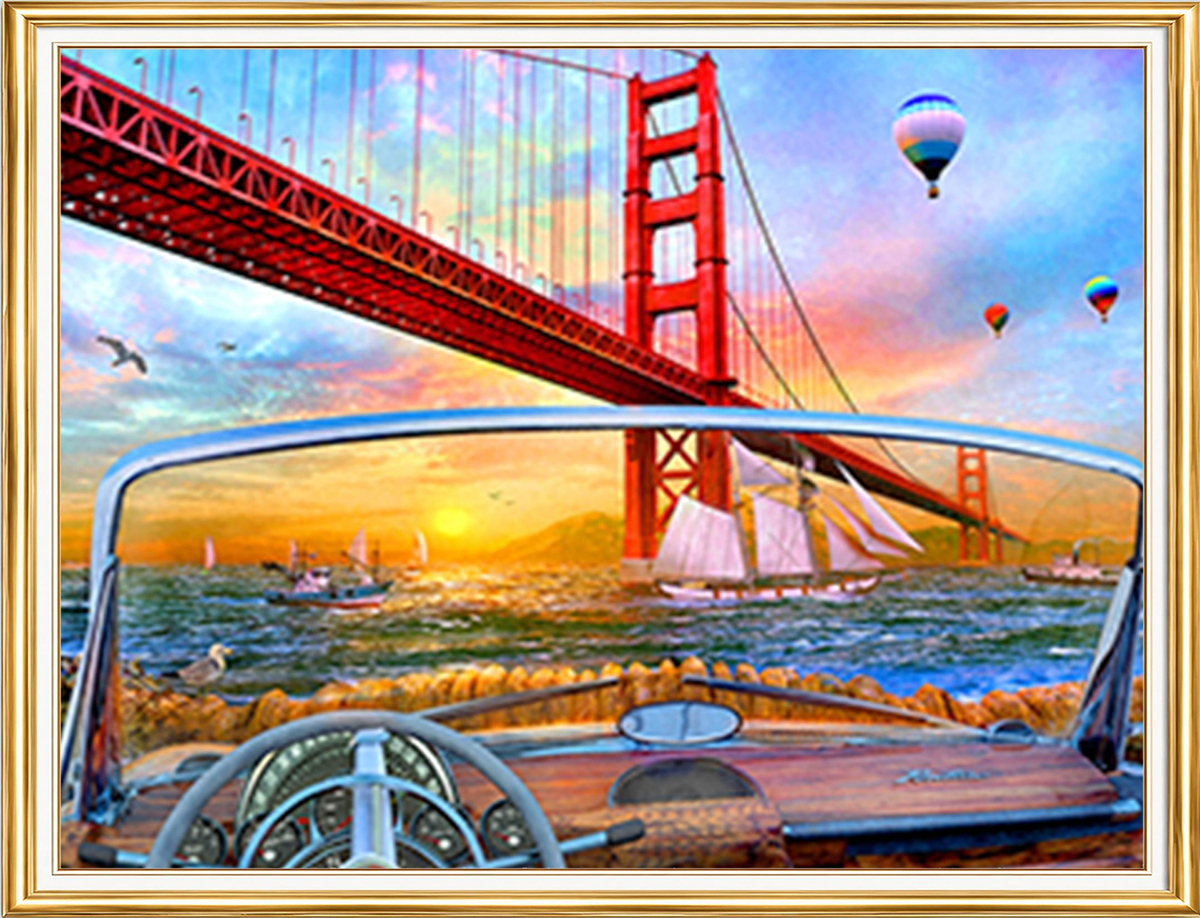 Golden Gate Köprüsü ve Balonlar Elmas Mozaik Puzzle Kit 50x65 cm