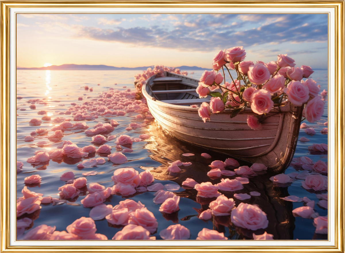 Gül Yaprakları Arasında Sandal Elmas Mozaik Puzzle Kit 30x40 cm