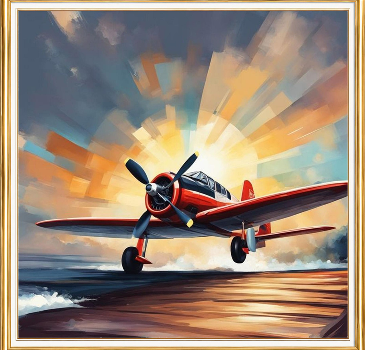 Gün Batımında Kırmızı Uçak Elmas Mozaik Puzzle Kit 30x30 cm