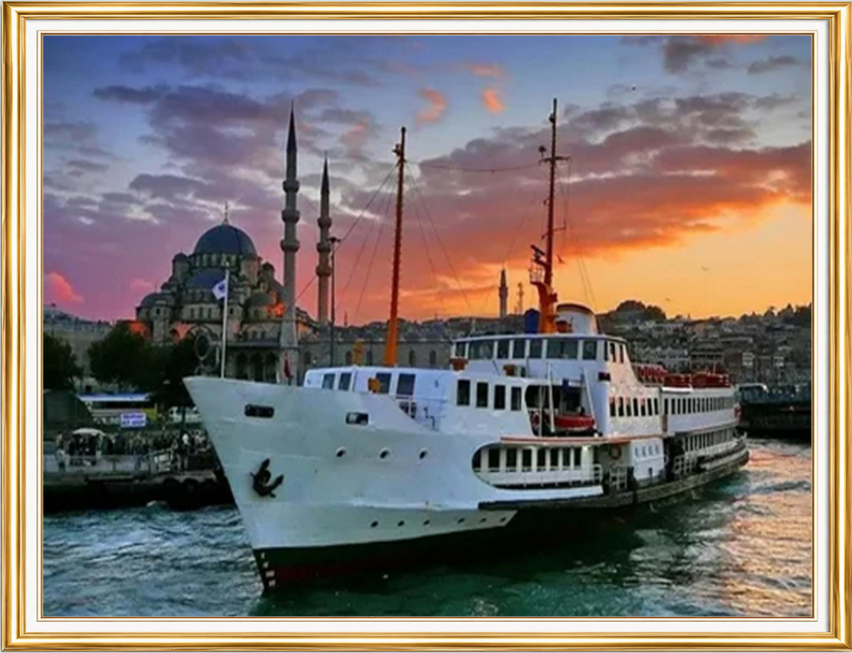 İstanbul Vapuru ve Yeni Camii Elmas Mozaik Puzzle Kit 50x65 cm