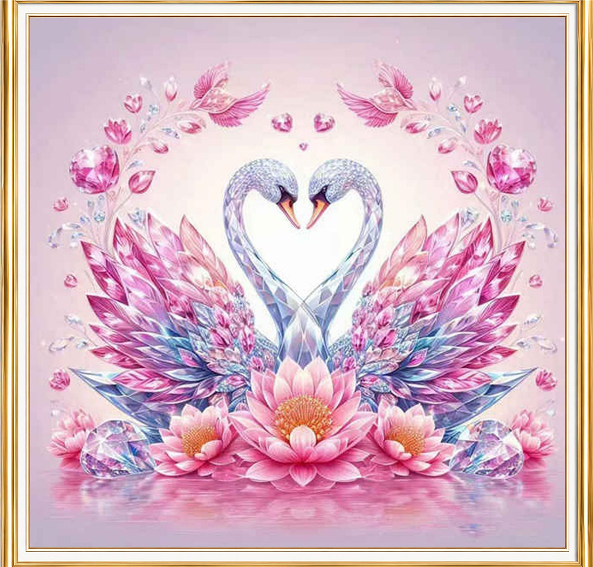 Kalp Şeklinde Kristal Kuğular Elmas Mozaik Puzzle Kit 30x30 cm