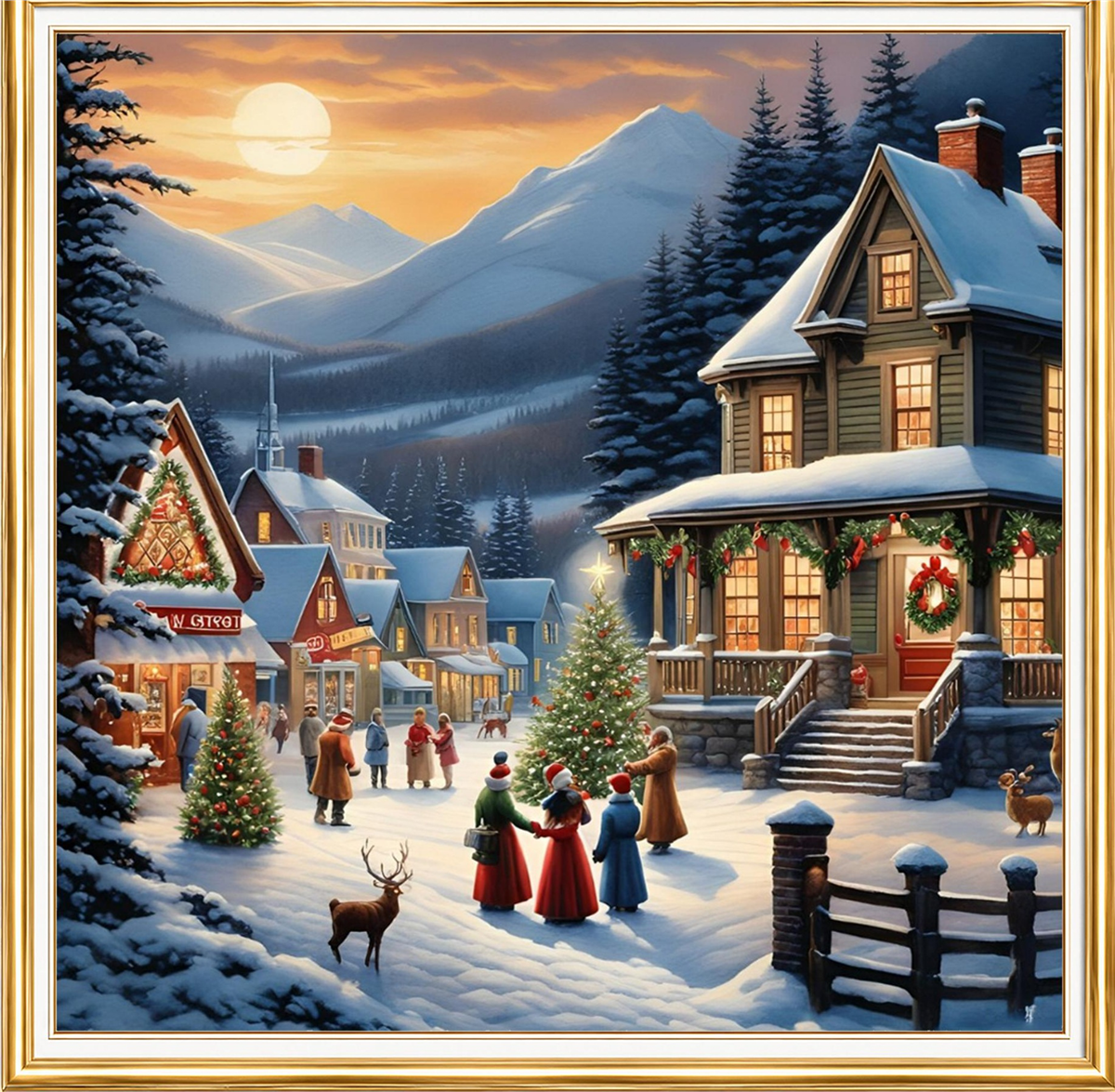 Karlı Köyde Yılbaşı Elmas Mozaik Puzzle Kit 30x30 cm