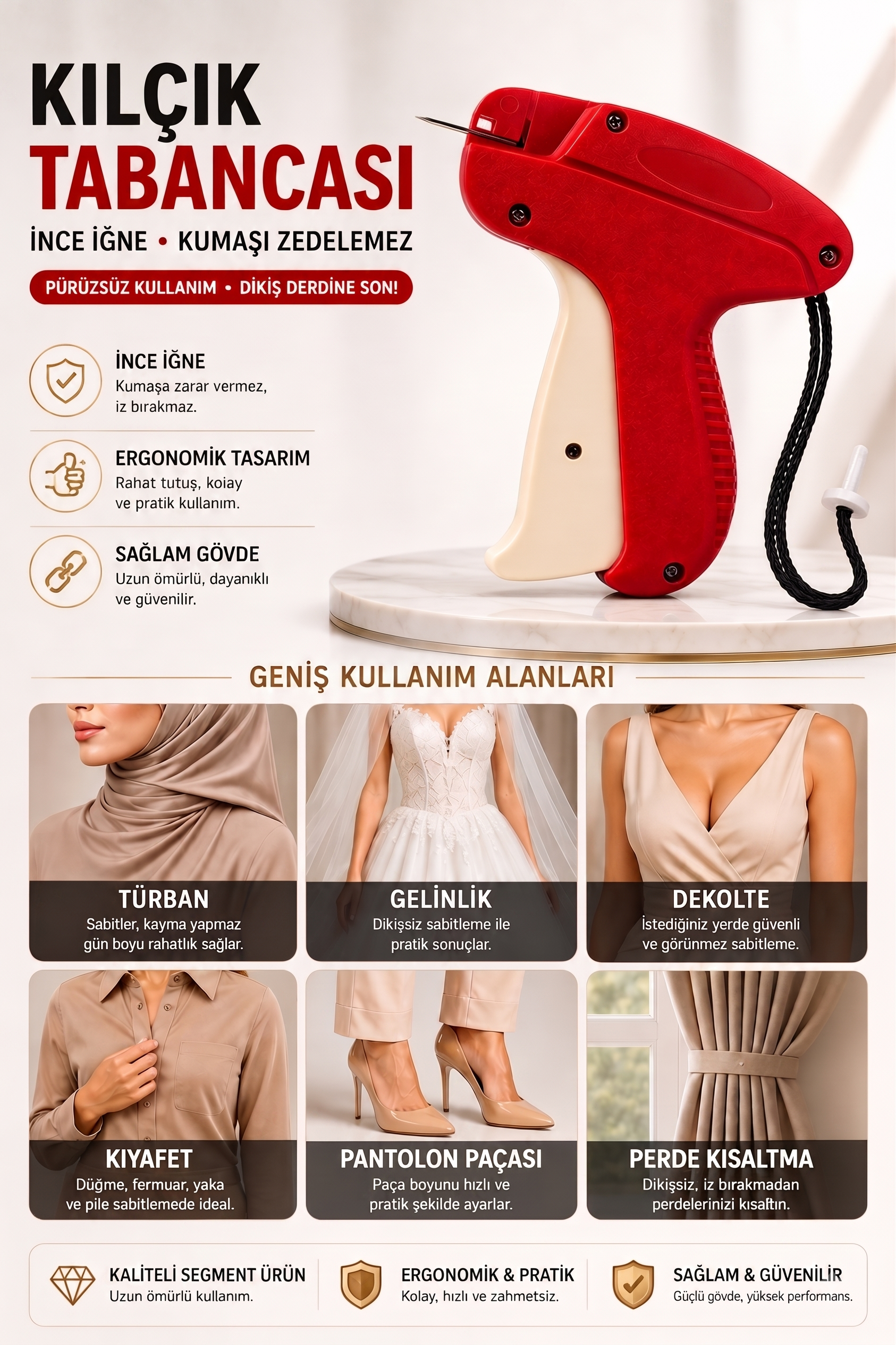 Kılçık Tabancası, 1. Kalite 5mm İnce İğne, 1.000 ad. Kılçık Hediyeli Dikişsiz Sabitleme Tabancası