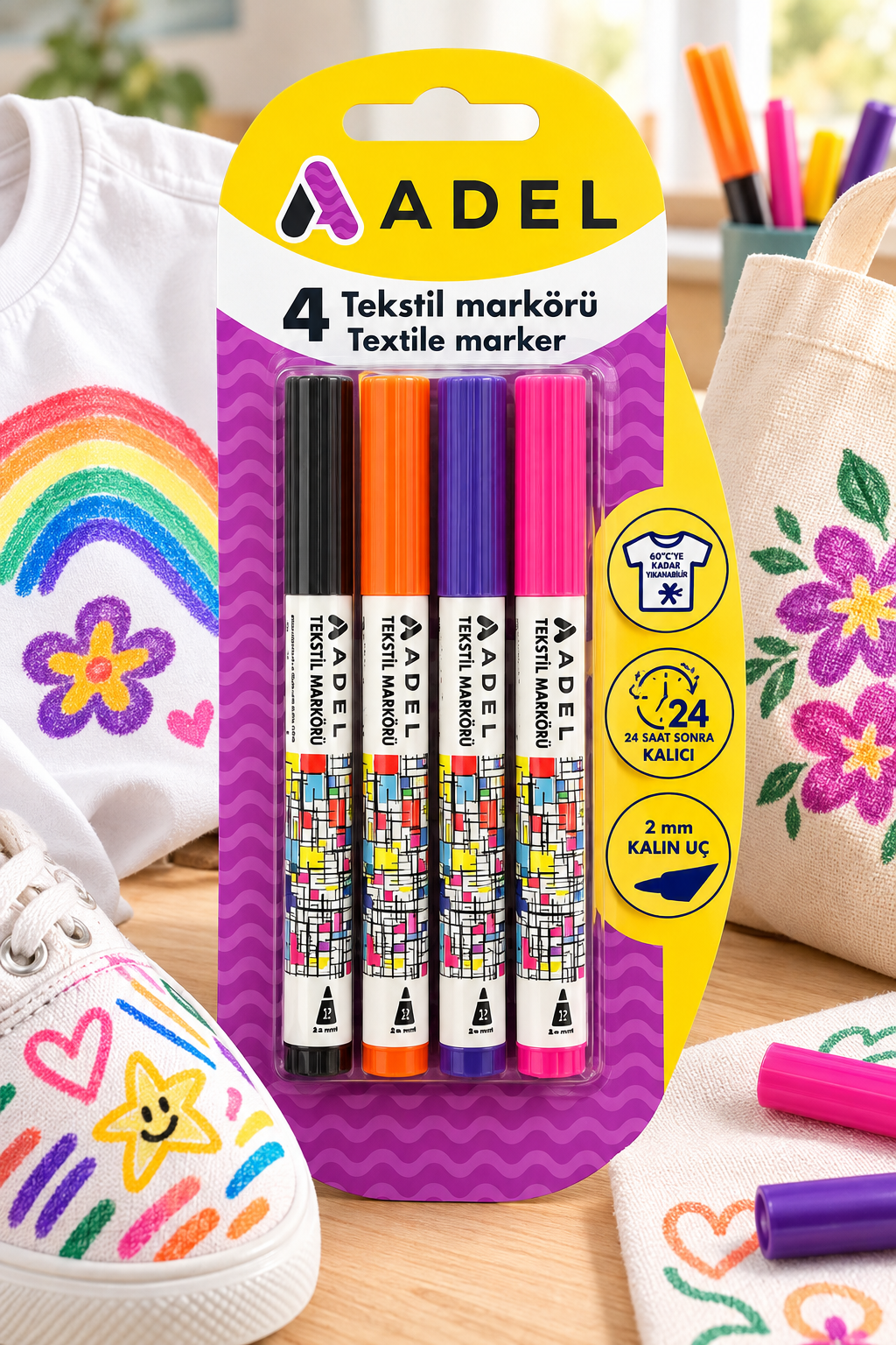 Kumaş Boyama Kalemi, 4'lü Tekstil Markörü Seti 2 mm Kalın Uç