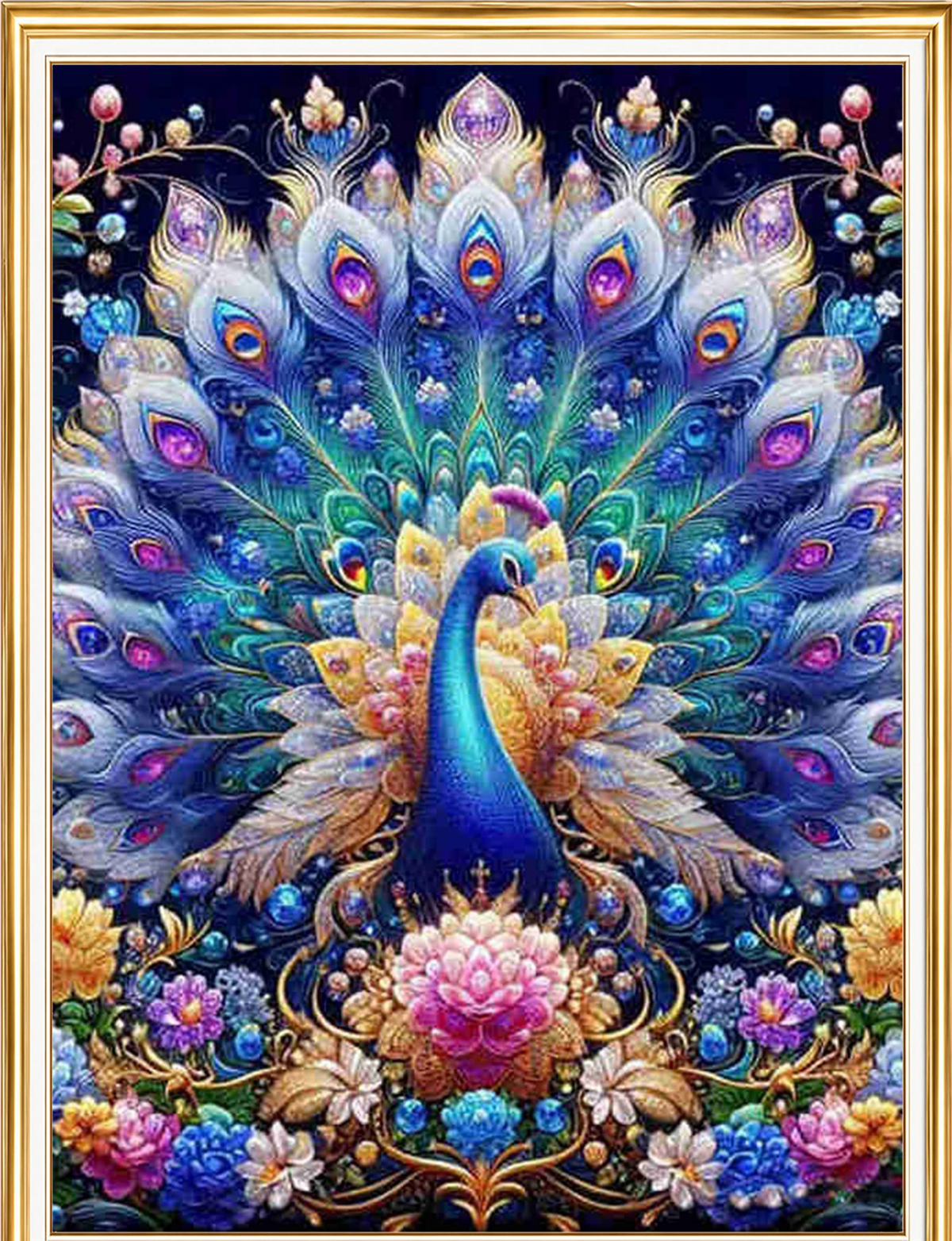 Mandala Çiçekli Tavus Kuşu Elmas Mozaik Puzzle Kit 30x40 cm