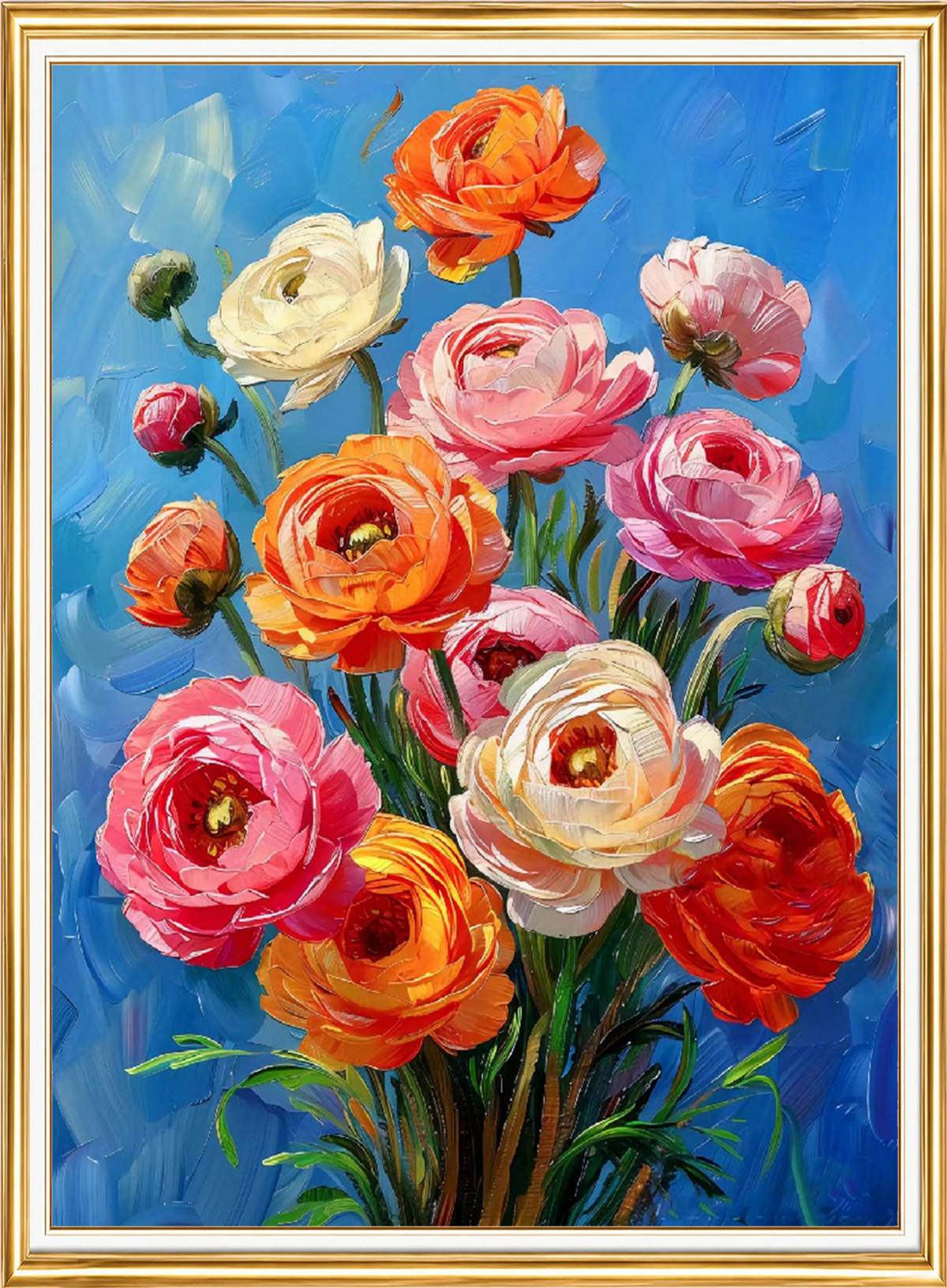 Mavi Zeminde Düğünçiçekleri Elmas Mozaik Puzzle Kit 30x40 cm