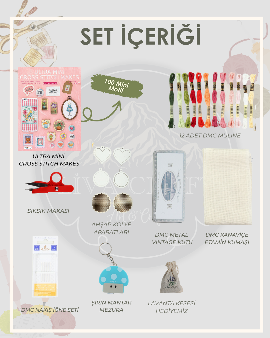 Mini Kanaviçe Seti - Ultra Mini Cross Stitch Makes Kitabı
