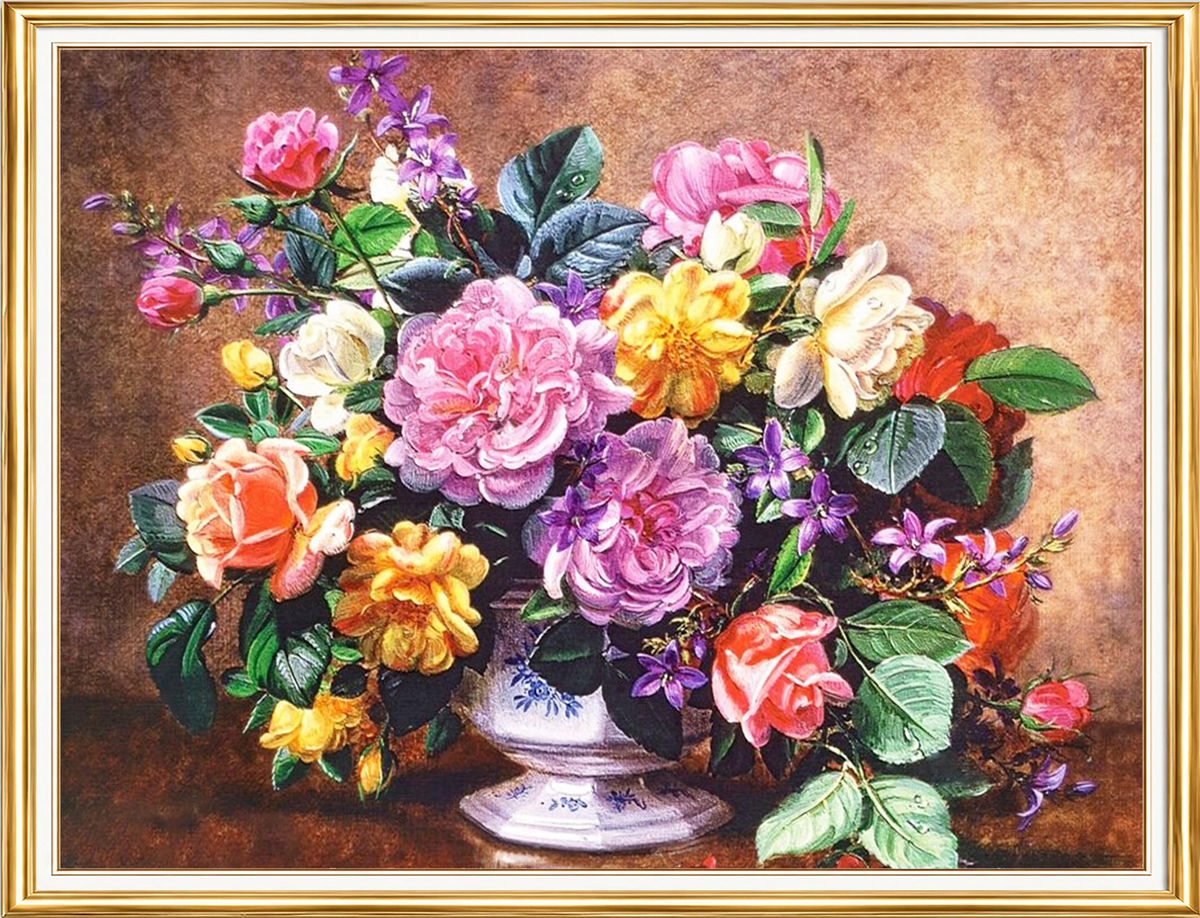 Porselen Kasede Rengarenk Güller Elmas Mozaik Puzzle Kit 50x65 cm