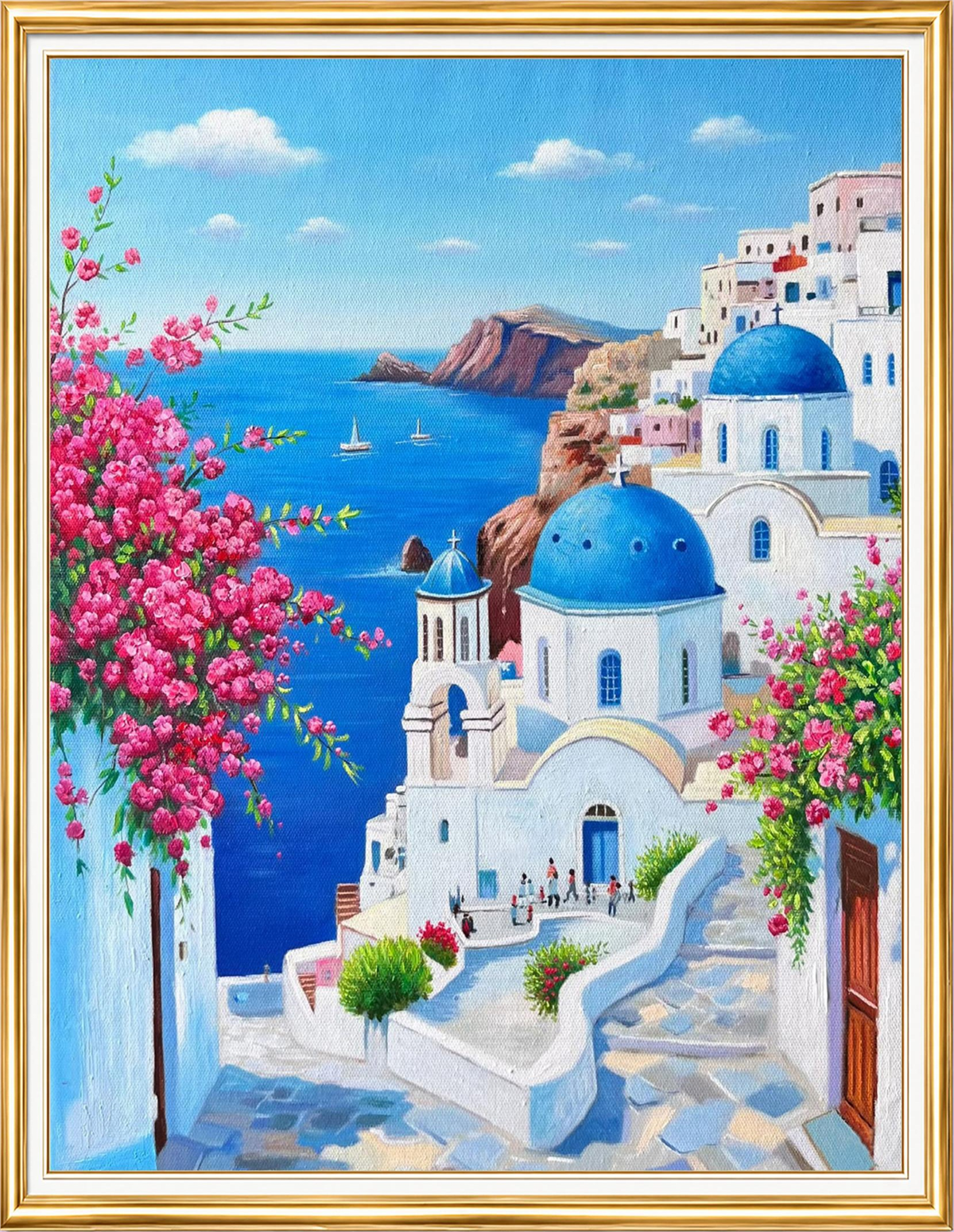Santorini Mavi Kubbeli Kiliseler Elmas Mozaik Puzzle Kit 40x50 cm