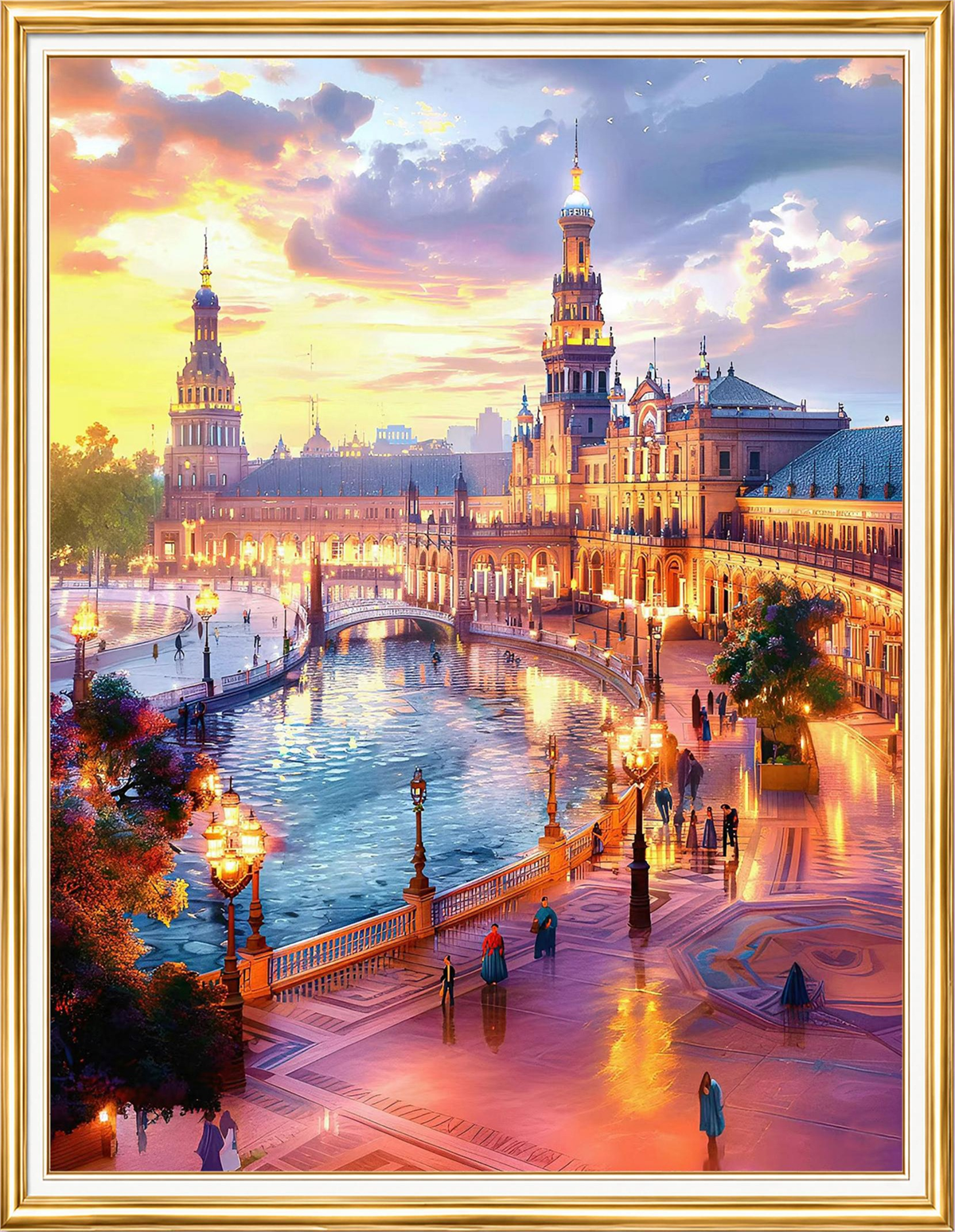 Sevilla İspanya Meydanı Gün Batımı Elmas Mozaik Puzzle Kit 40x50 cm