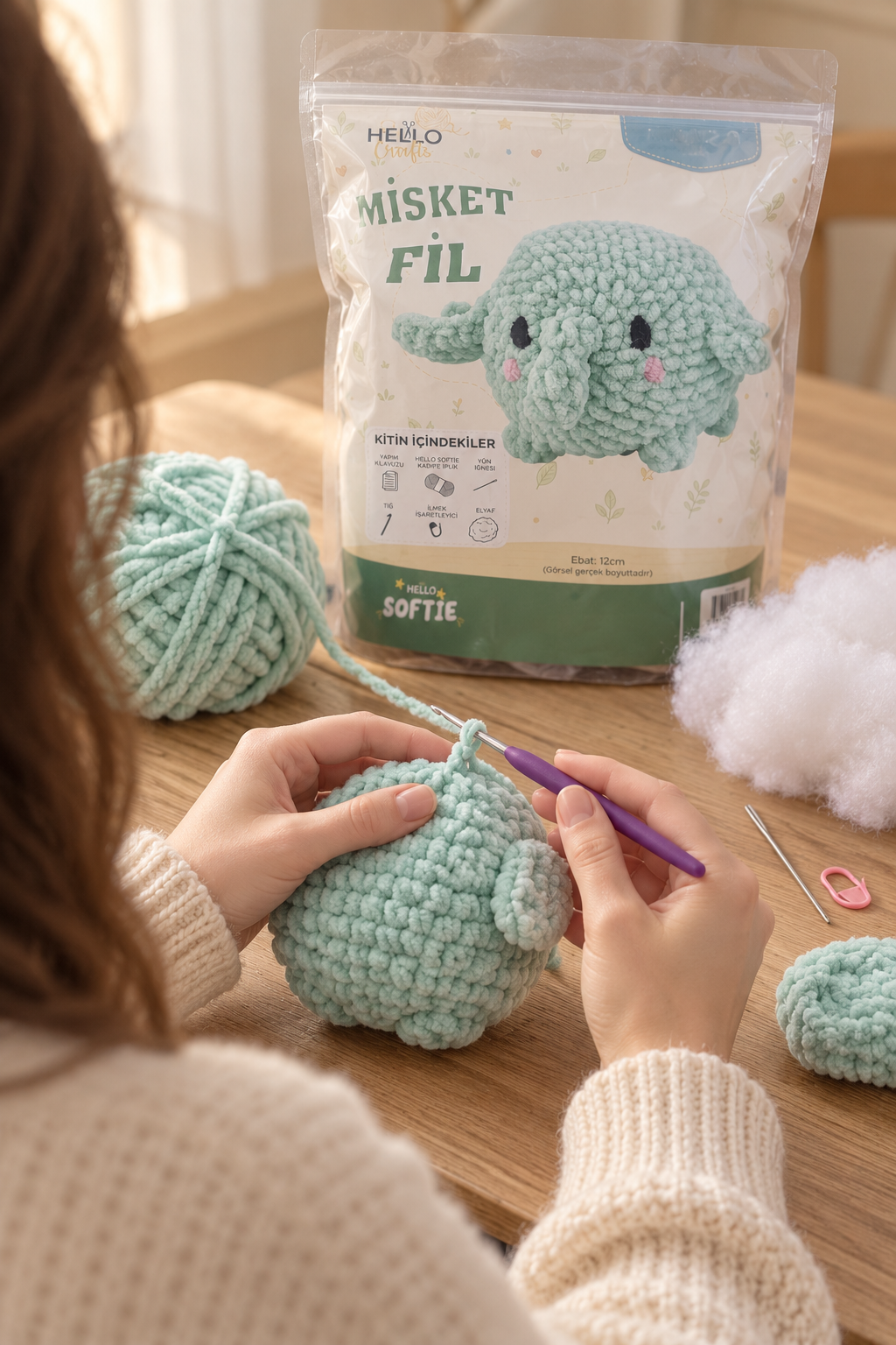 Softie Amigurumi Kiti, Misket Fil, 12 cm