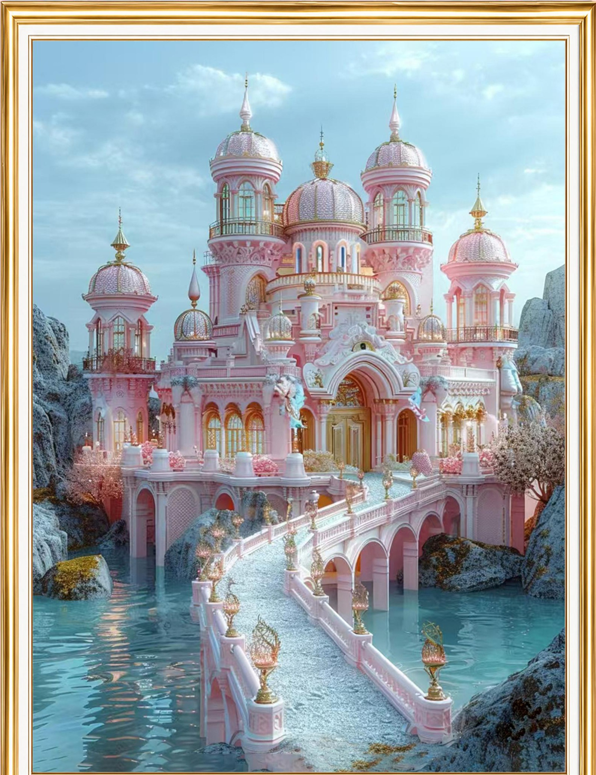 Su Üzerinde Pembe Saray Elmas Mozaik Puzzle Kit 30x40 cm