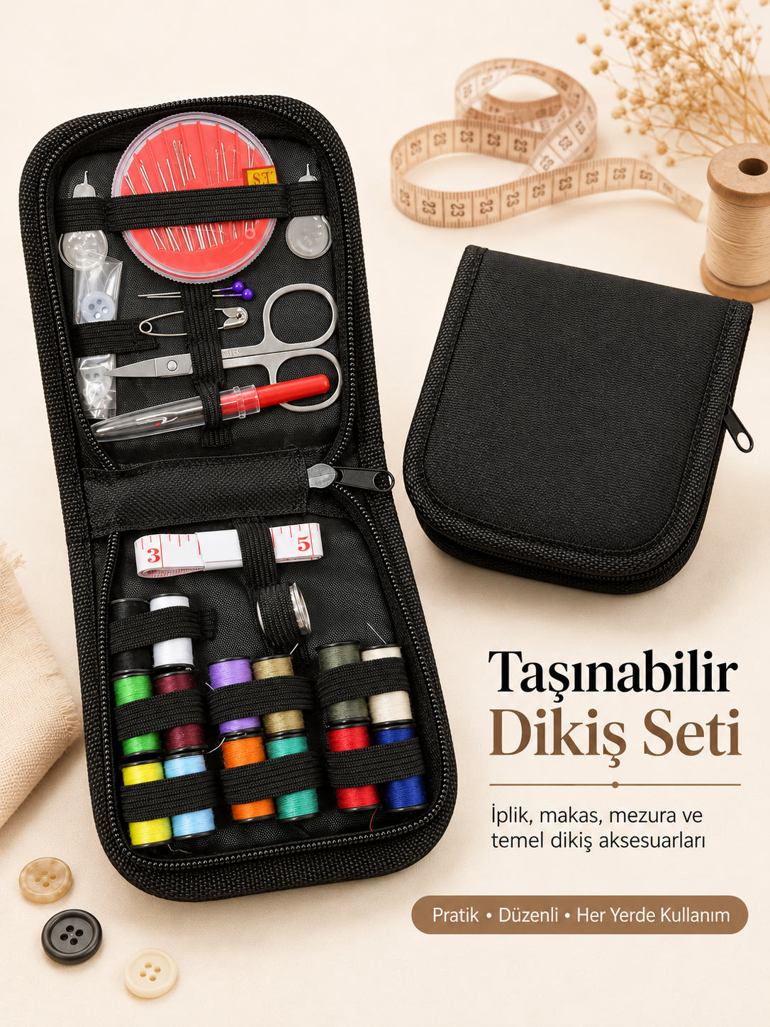 Taşınabilir Dikiş Seti Fermuarlı, Çantalı Dikiş Seti Kapsamlı