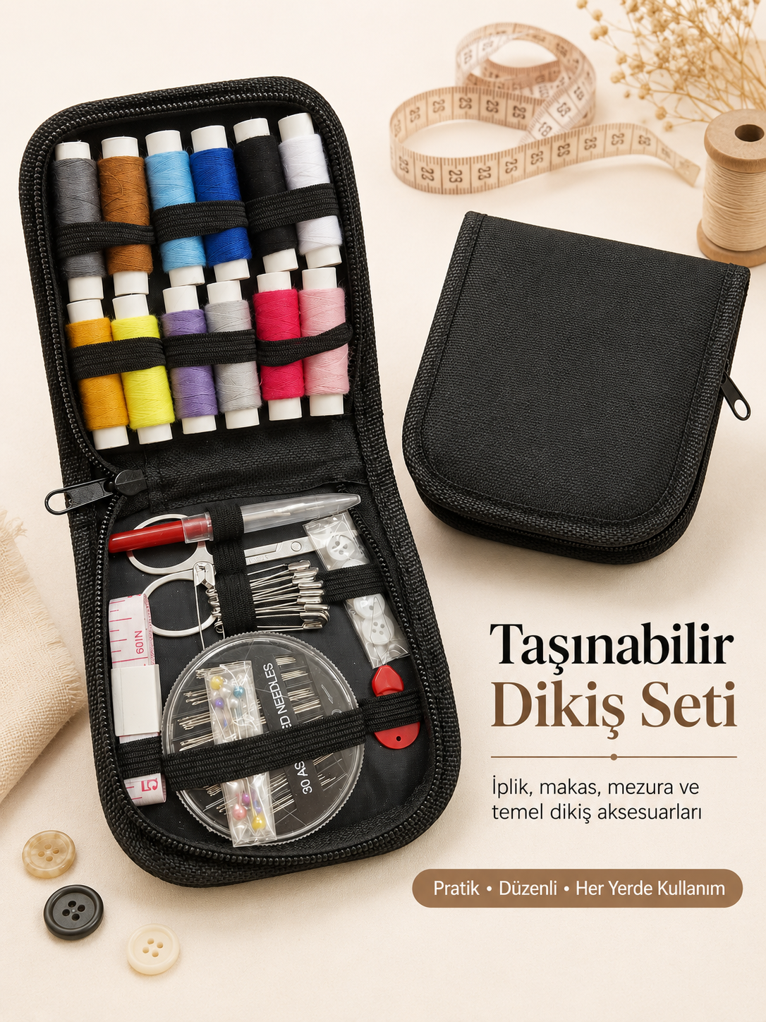 Taşınabilir Dikiş Seti Fermuarlı, Çantalı Dikiş Seti Kapsamlı