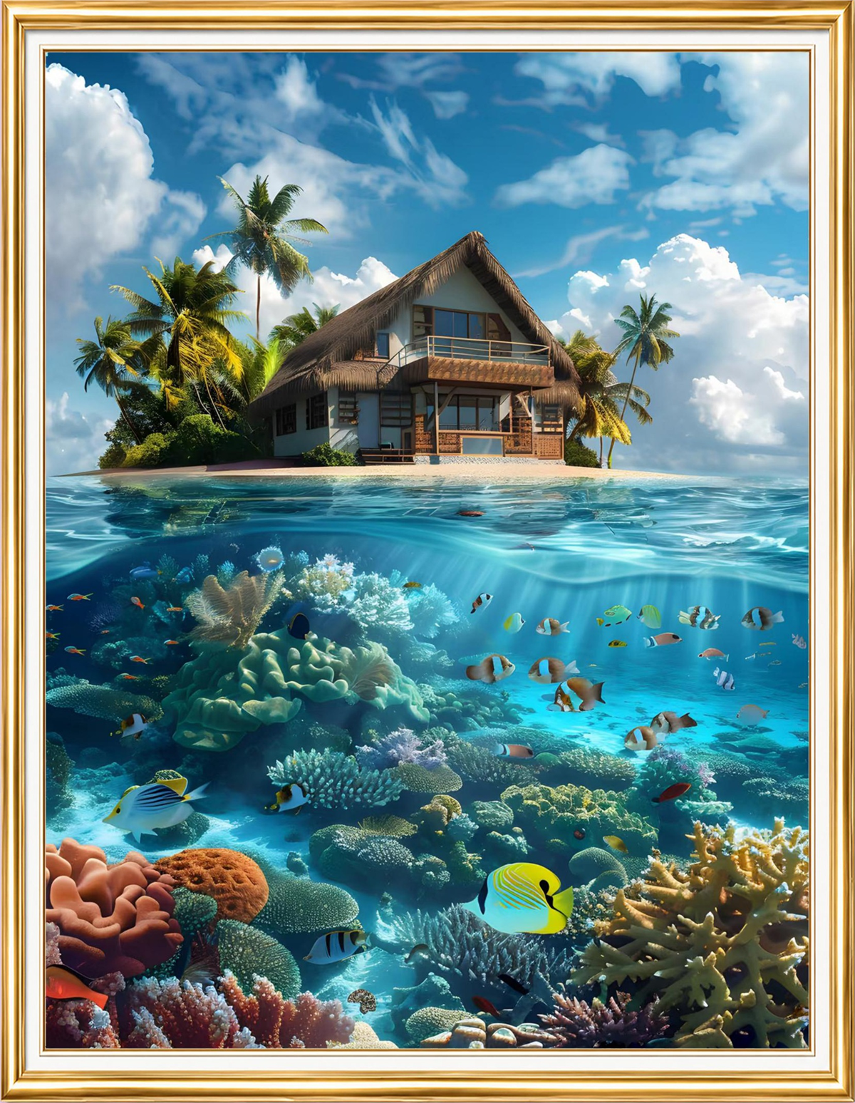Tropik Ada ve Mercan Resifi Elmas Mozaik Puzzle Kit 40x50 cm