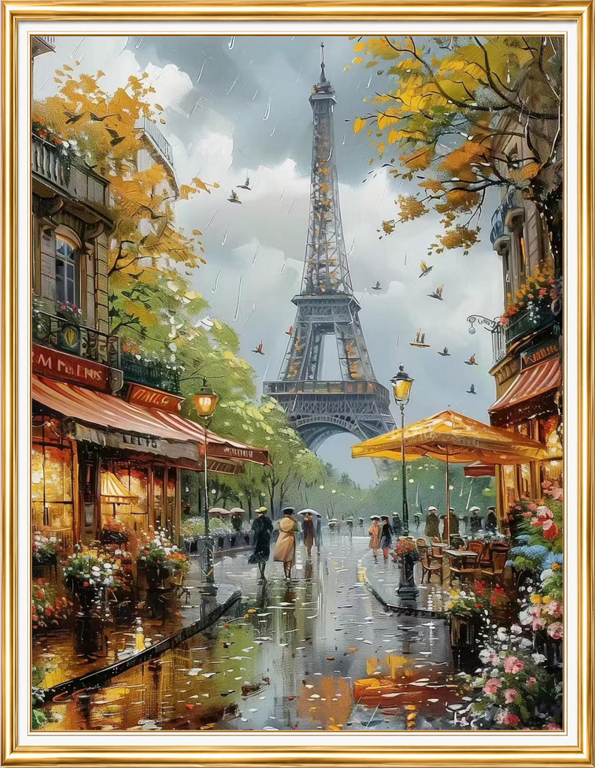 Yağmurlu Paris Sokağı ve Eyfel Elmas Mozaik Puzzle Kit 40x50 cm