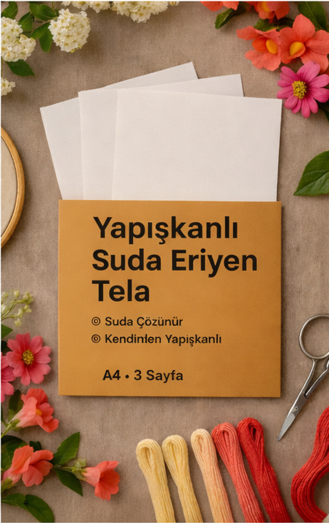 Yapışkanlı Suda Eriyen Tela - A4 x 3 Sayfa