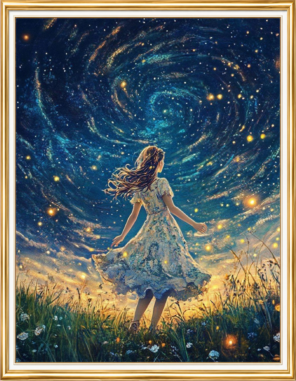 Yıldızlı Gecede Dans Eden Kız Elmas Mozaik Puzzle Kit 40x50 cm