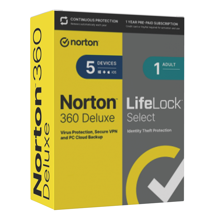 Norton 360 Deluxe with LifeLock Select 2025 | 5 Devices | 1 Year | USA