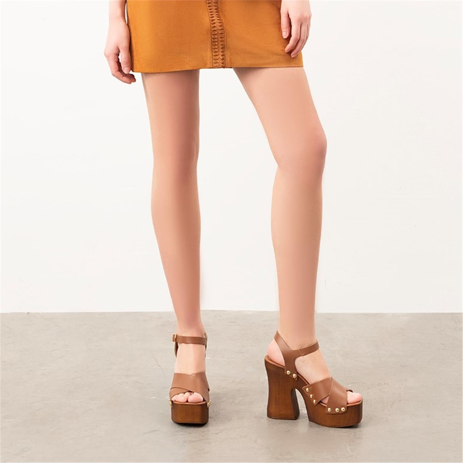 Desa Siyah Desa Deri Kadın Platform Topuklu Sandalet