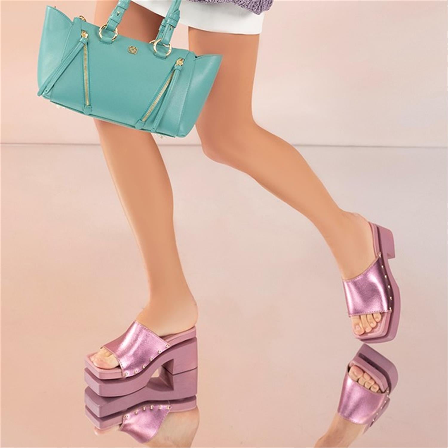 Desa Mavi Desa Deri Kadın Topuklu Terlik