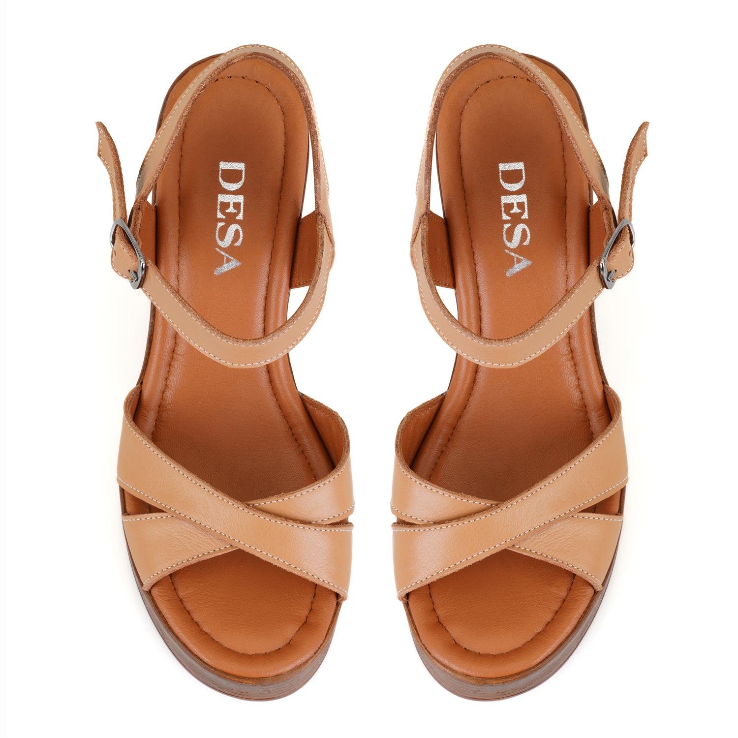 Desa Beyaz Desa Deri Kadın Platform Topuklu Sandalet