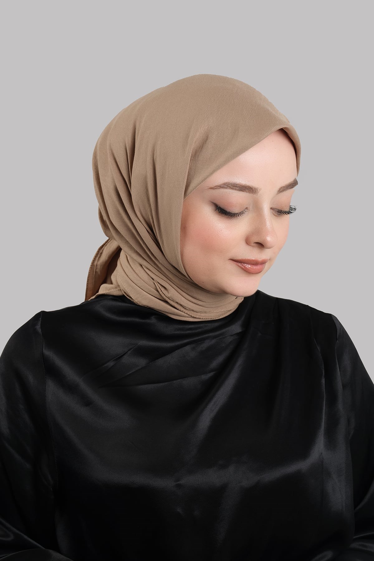 Açık Kahve Düz Klasik Eşarp İtalyan Dikişli Pamuk Caz Sade 202210_47