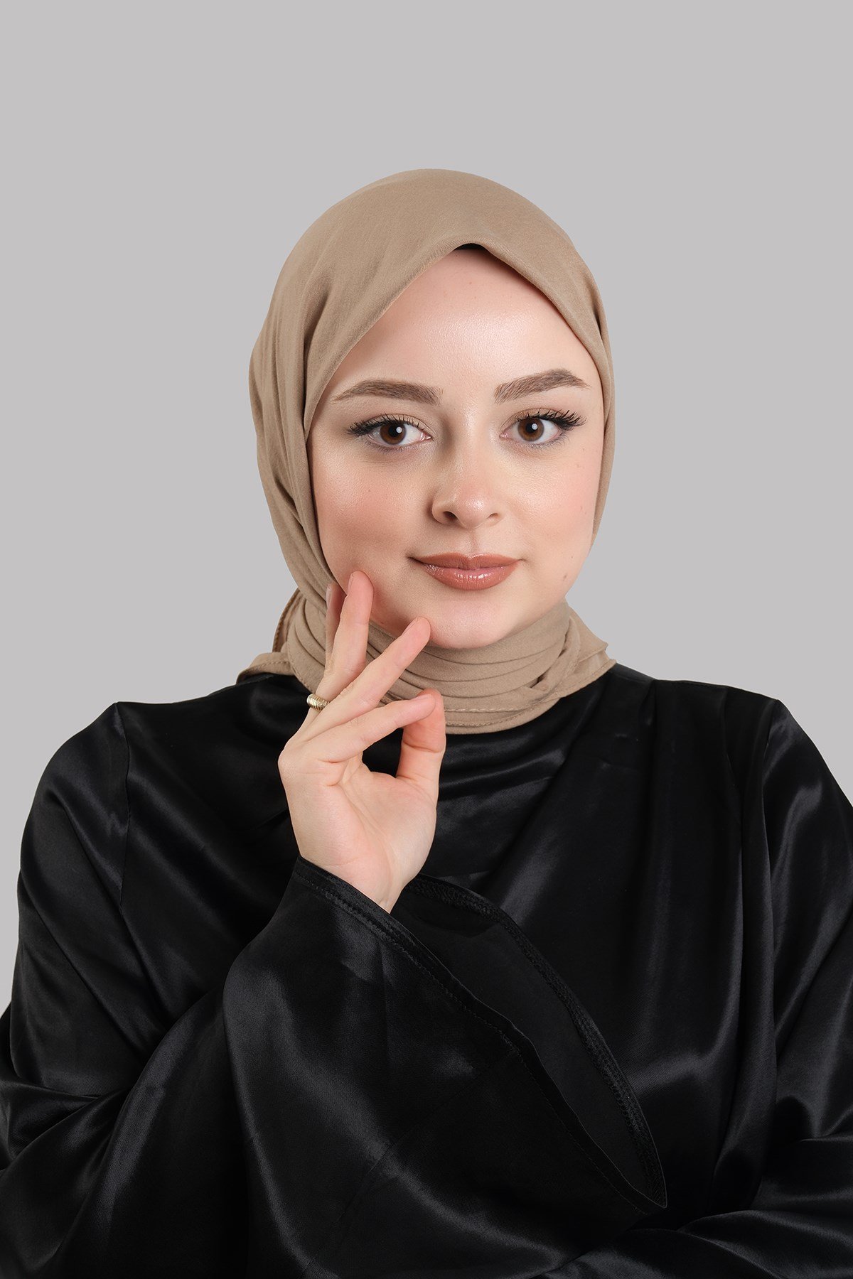 Açık Kahve Düz Klasik Eşarp İtalyan Dikişli Pamuk Caz Sade 202210_47