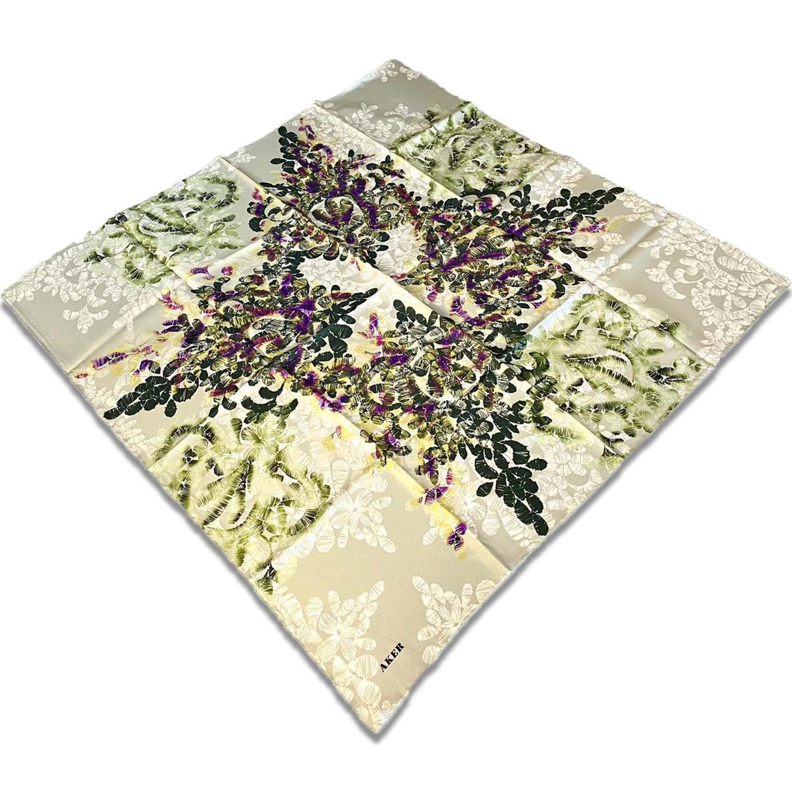 Aker Light Green Mixed Pattern Twill Silk Scarf 8749713-951