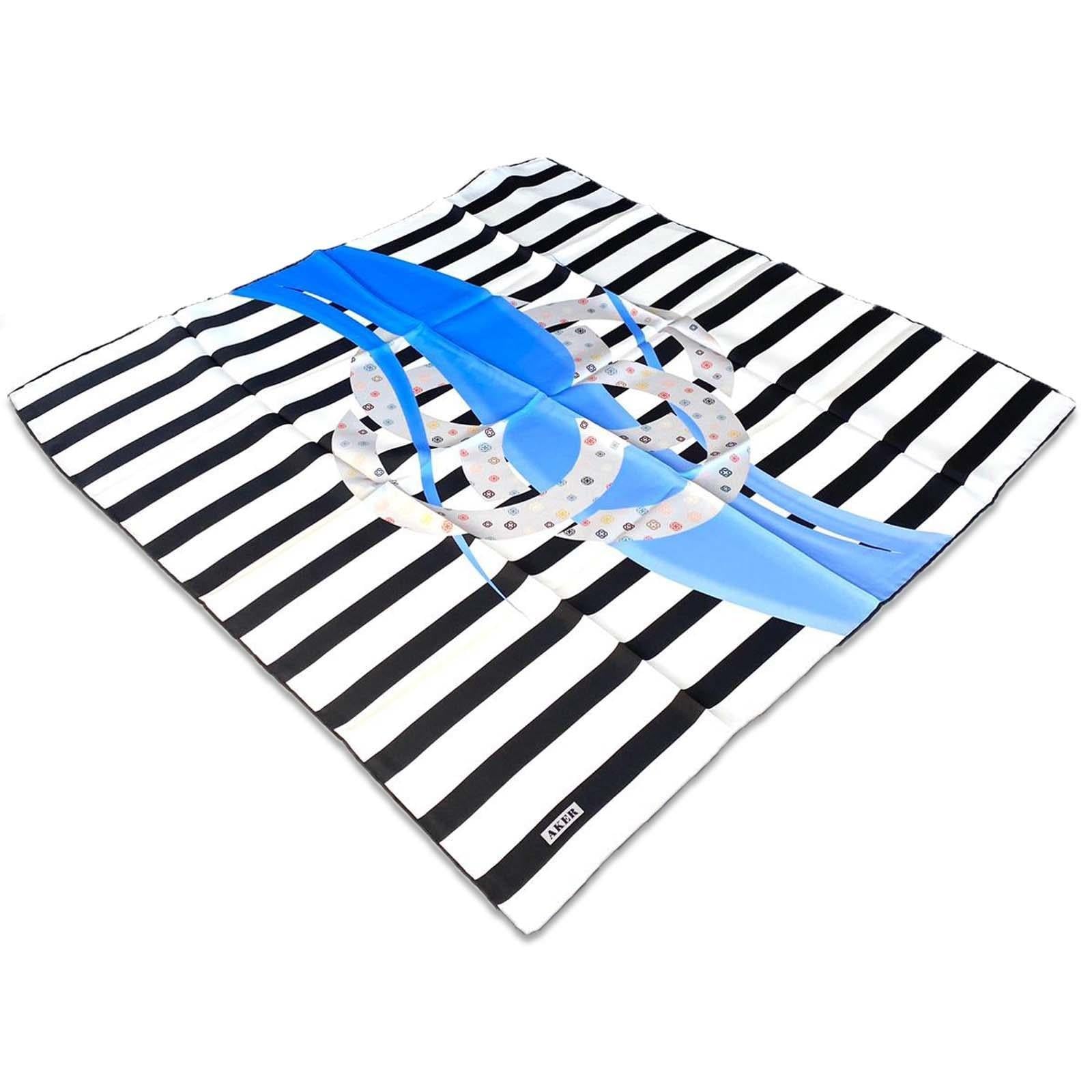Aker White Stripe Pattern Twill Silk Scarf 8804713-913