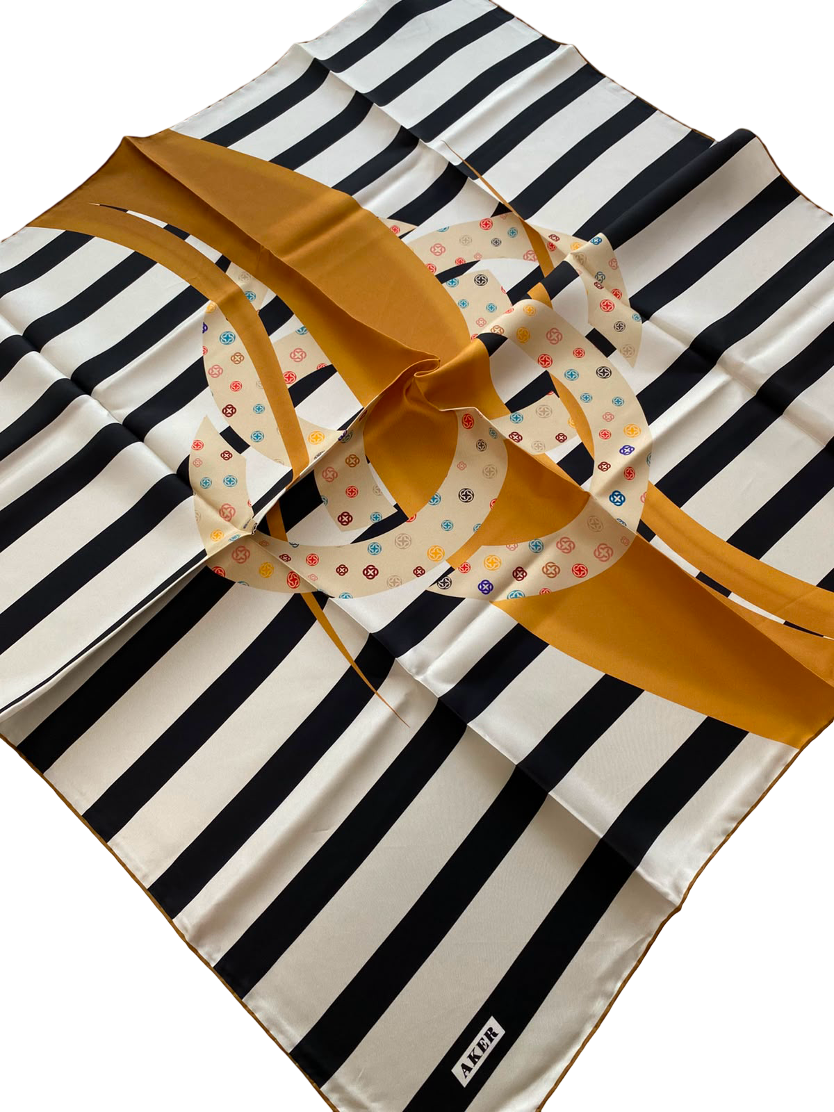 Aker White Stripe Pattern Twill Silk Scarf 8804713-961