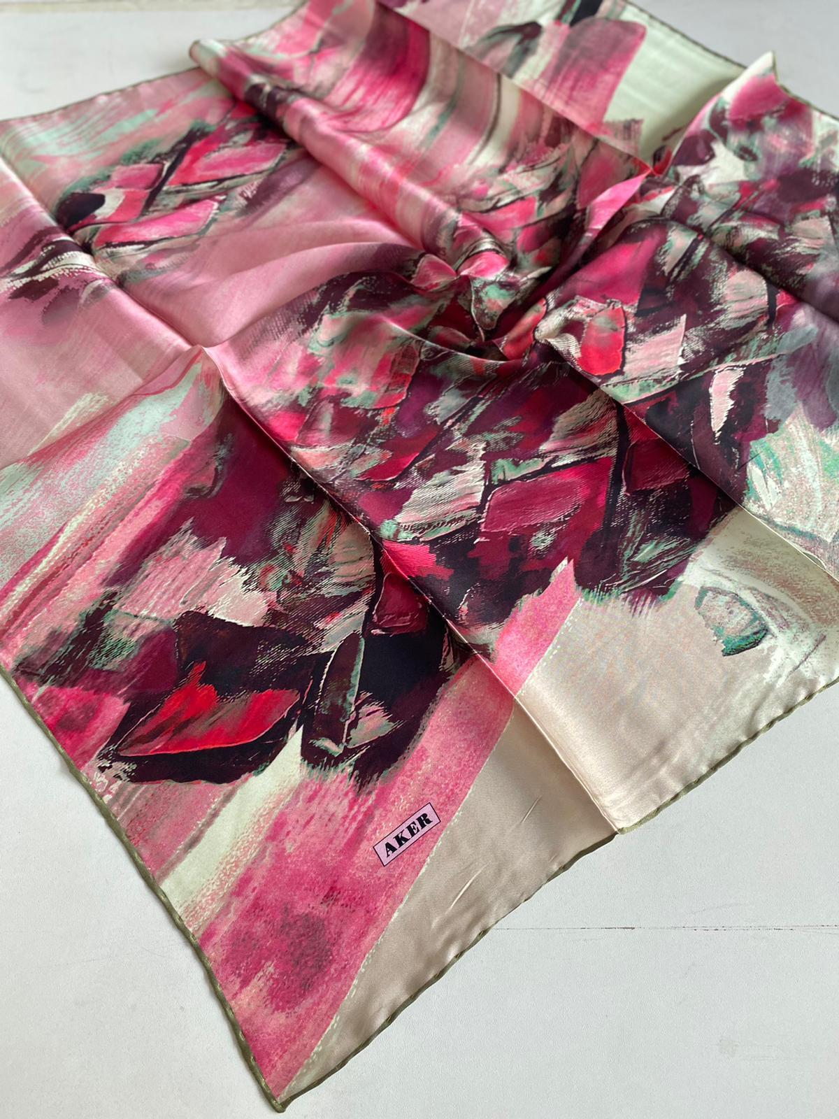 Aker Defolu Sura İpek Eşarp 44487 Pembe Karışık Desen