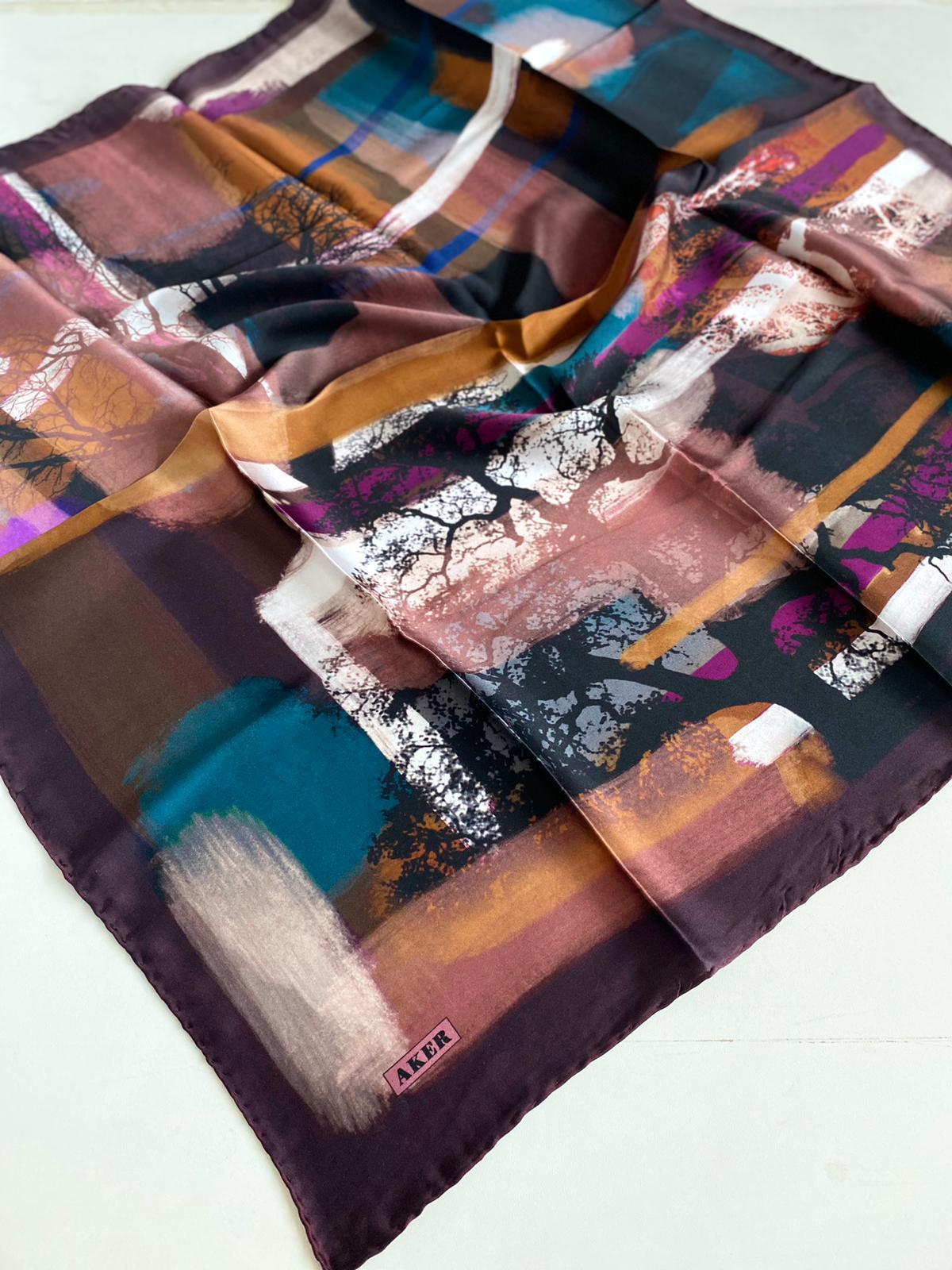 Aker Defolu Sura İpek Eşarp 44525 Bordo Karışık Desen