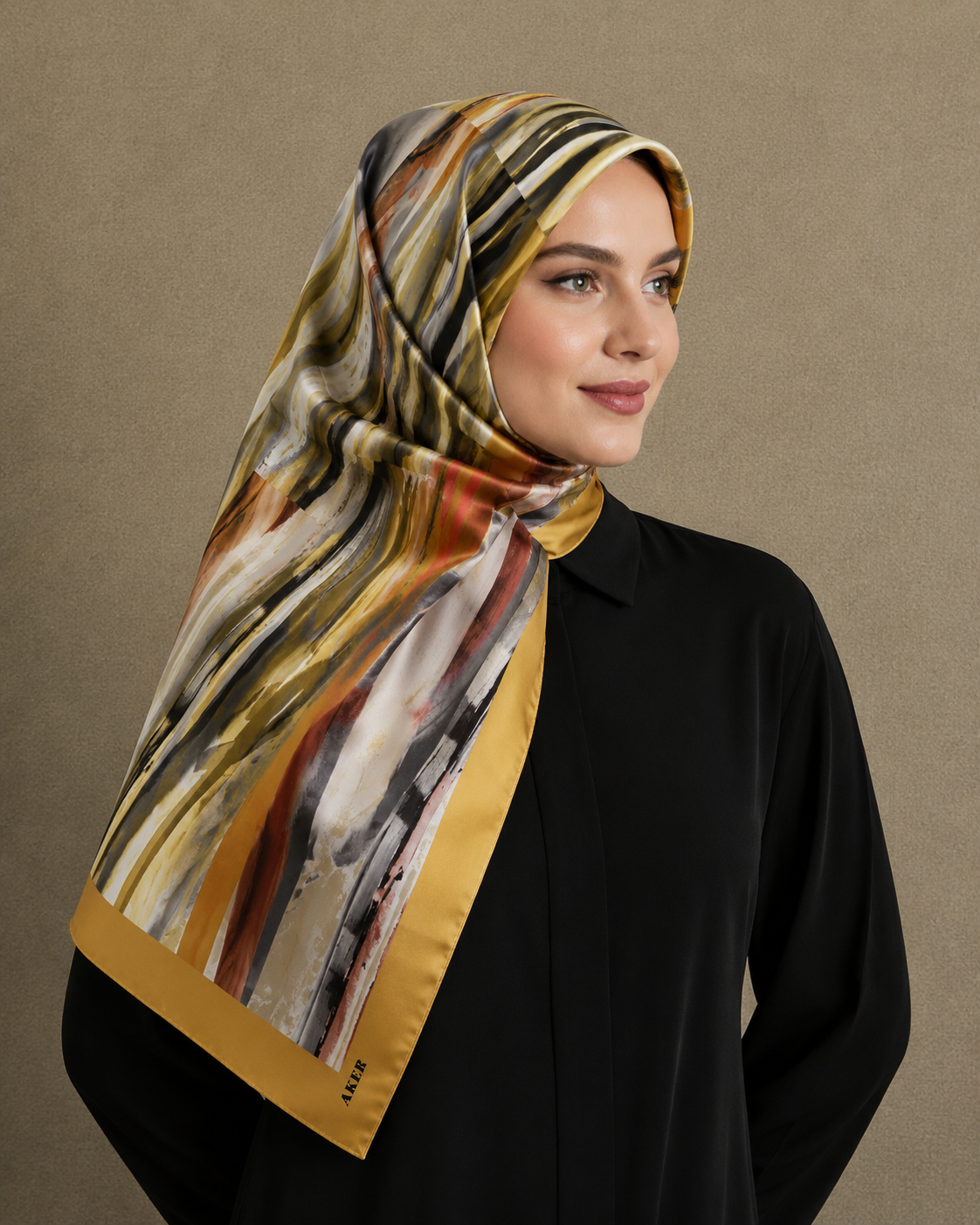 Aker Smoked Yellow Mixed Pattern Twill Silk Scarf 8808713-961