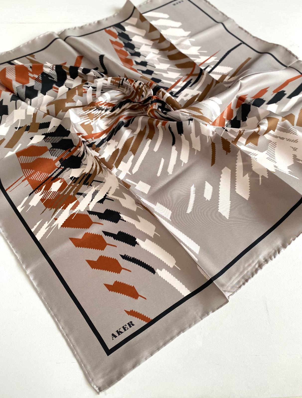 Aker Gray Mixed Pattern Twill Silk Scarf 8261713-971