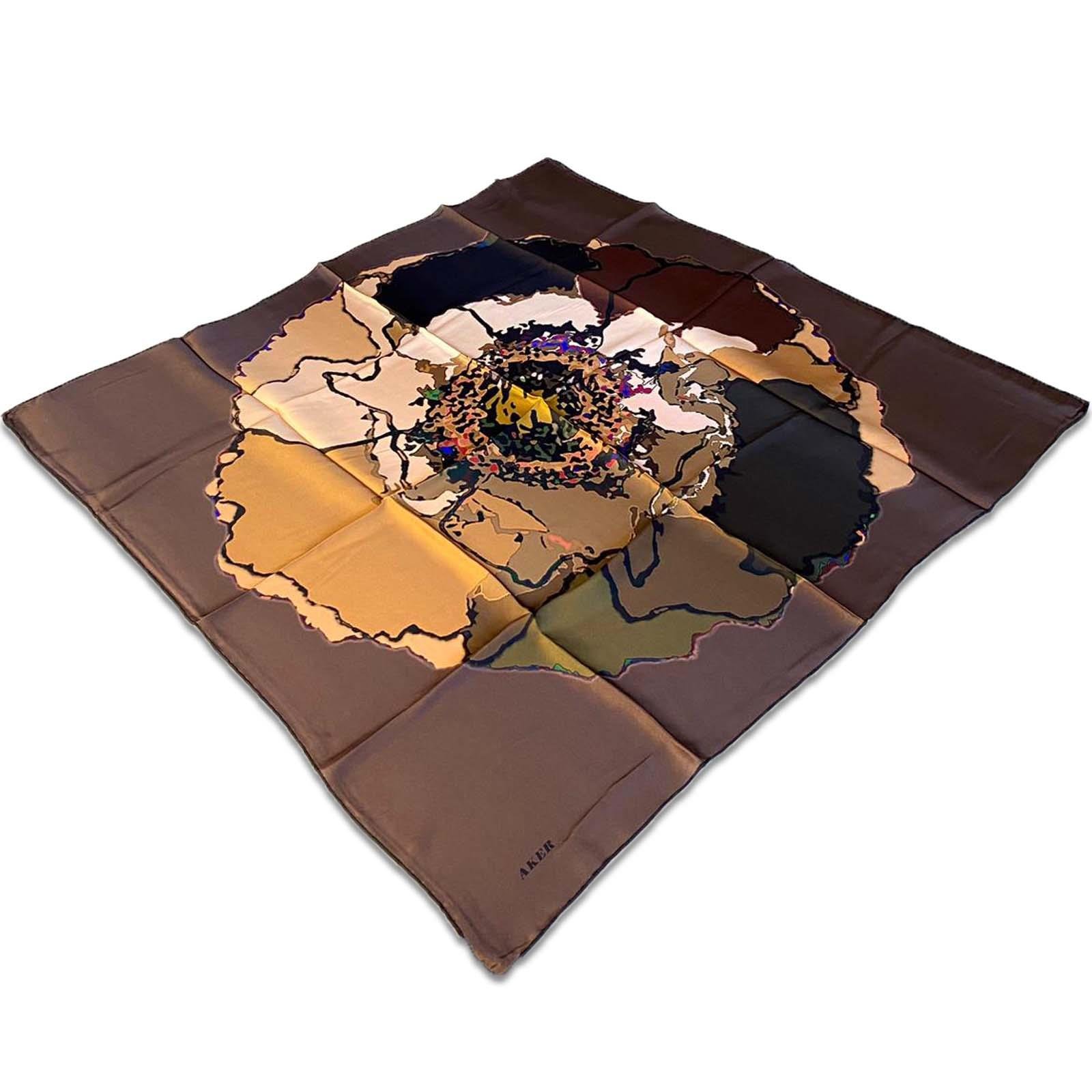 Aker Brown Mixed Pattern Satin Silk Scarf 8314701-313