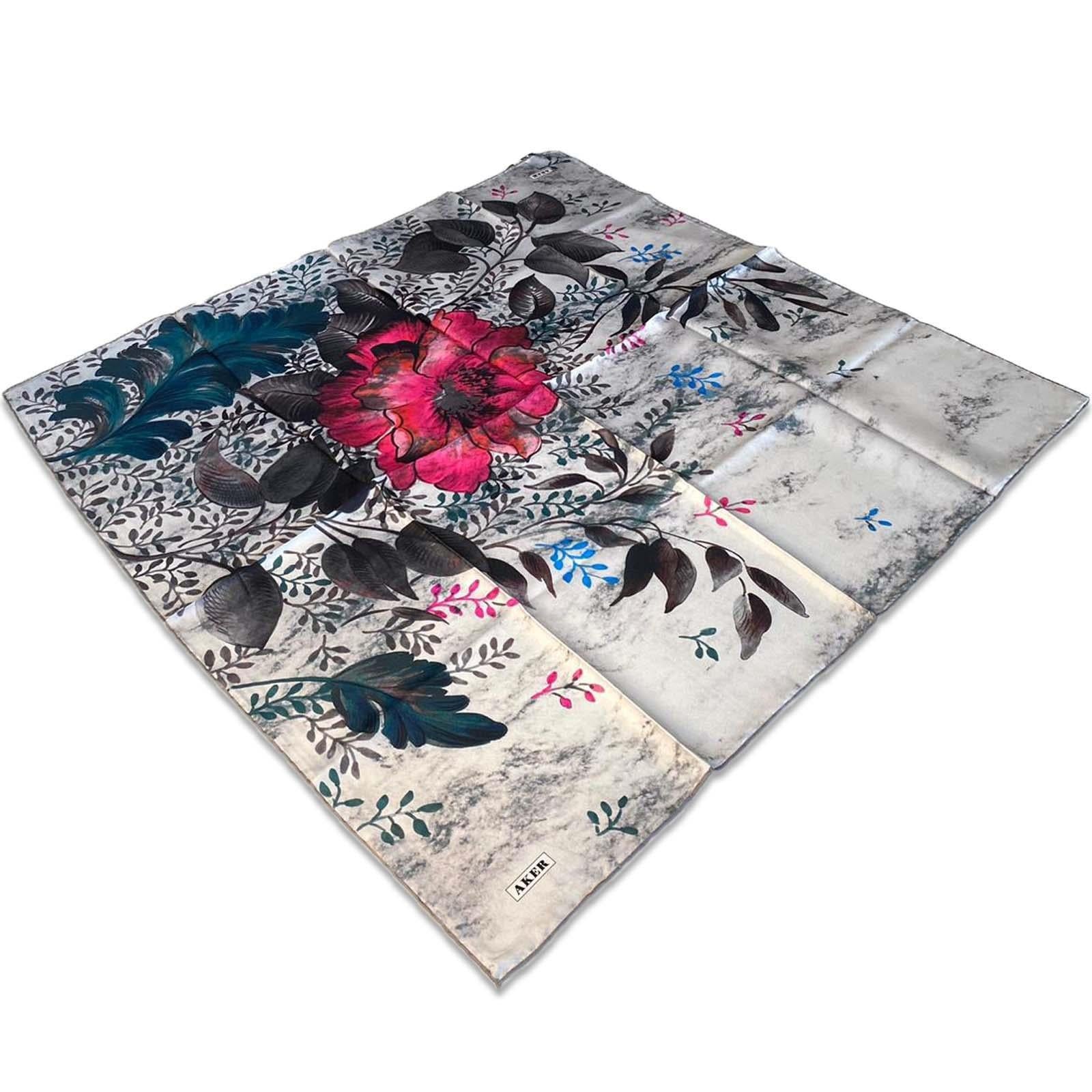 Aker Cream Gray Mixed Pattern Twill Silk Scarf 8824713-971