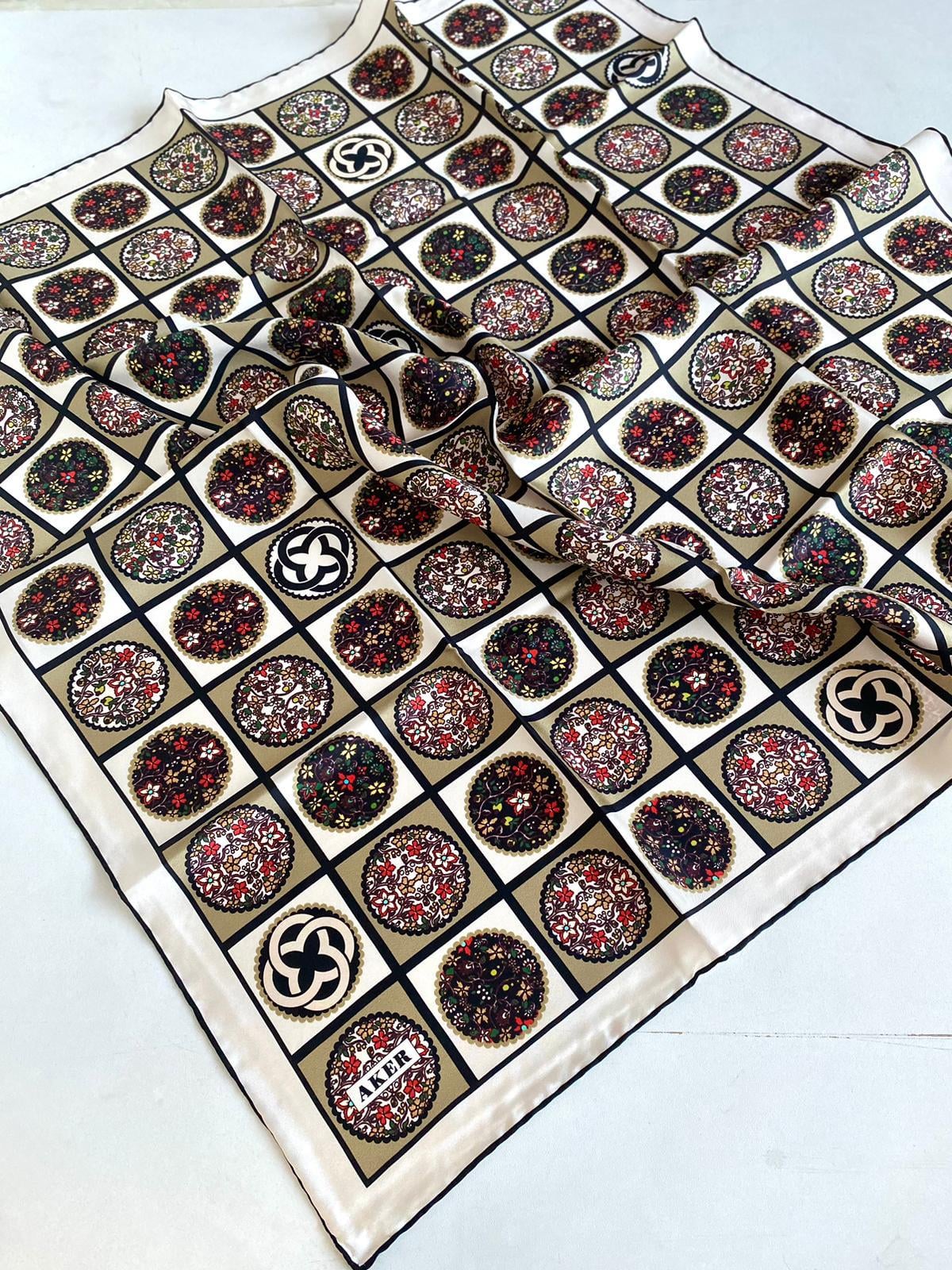 Aker Cream Mixed Pattern Twill Silk Scarf 8864713-911-31268