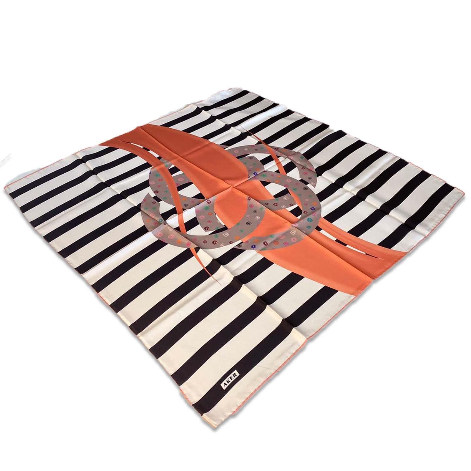 Aker Cream Powder Stripe Pattern Twill Silk Scarf 8804713-963