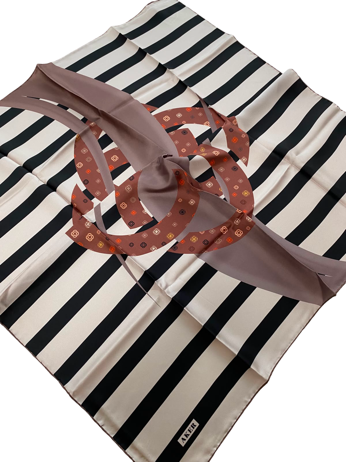 Aker Cream Black Line Pattern Twill Silk Scarf 8804713-941