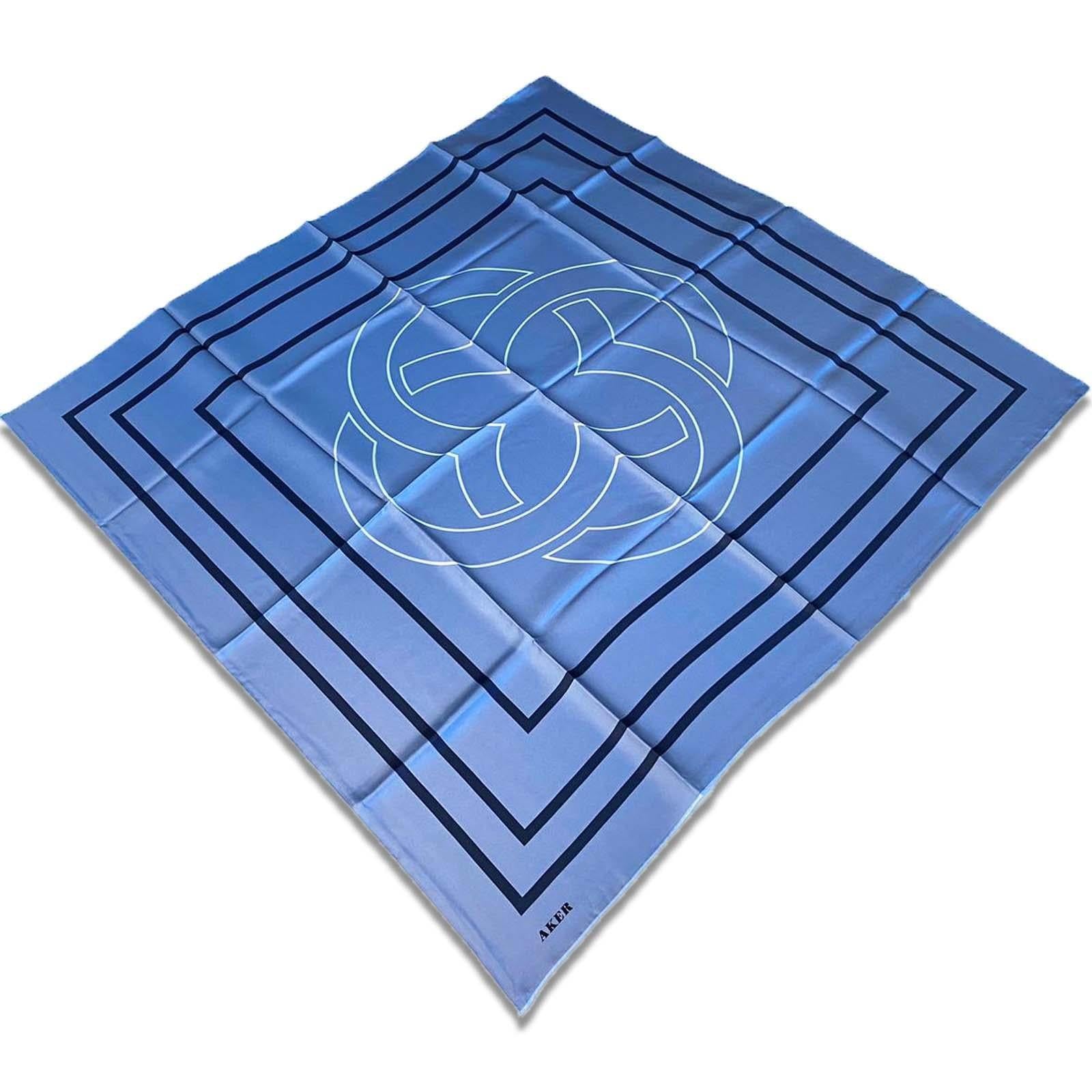 Aker Blue Stripe Pattern Twill Silk Scarf 8825713-923