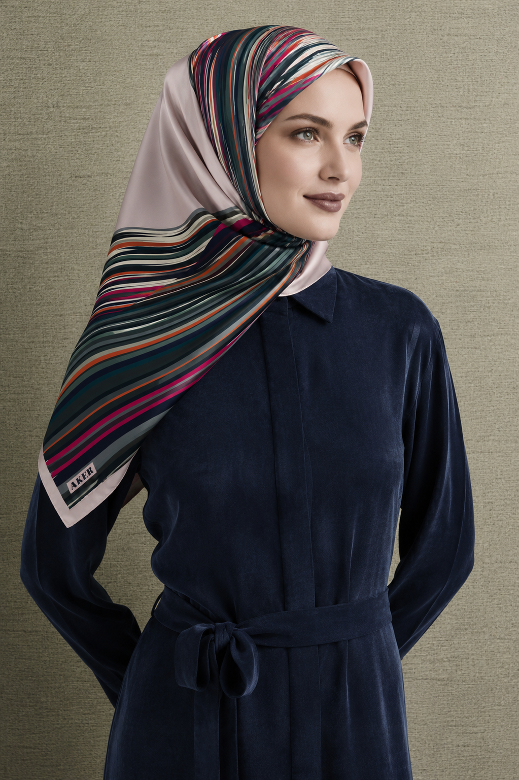 Aker Pink Mixed Pattern Twill Silk Scarf 8842713-991