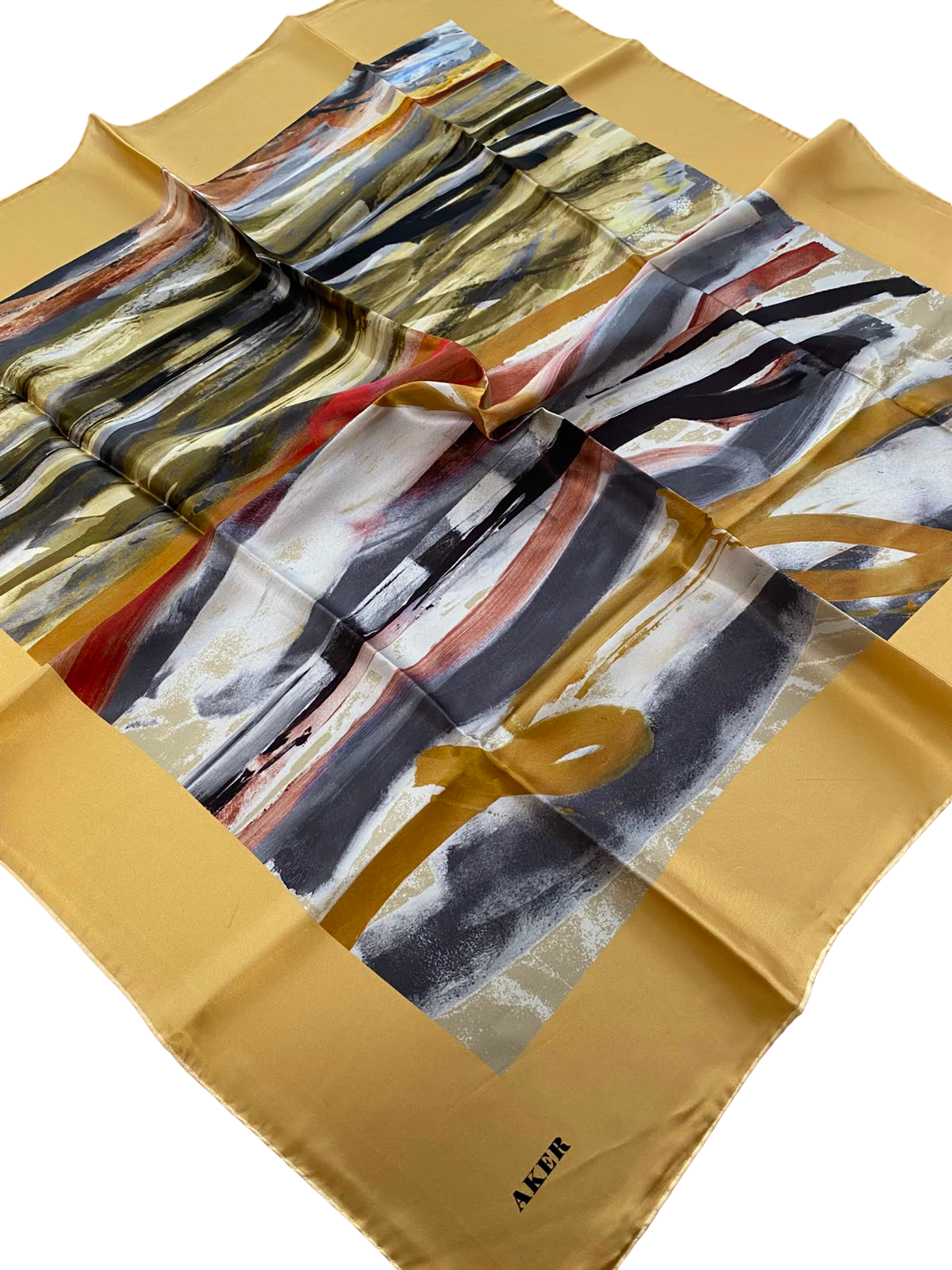 Aker Yellow Mixed Pattern Satin Silk Scarf 8808701-361