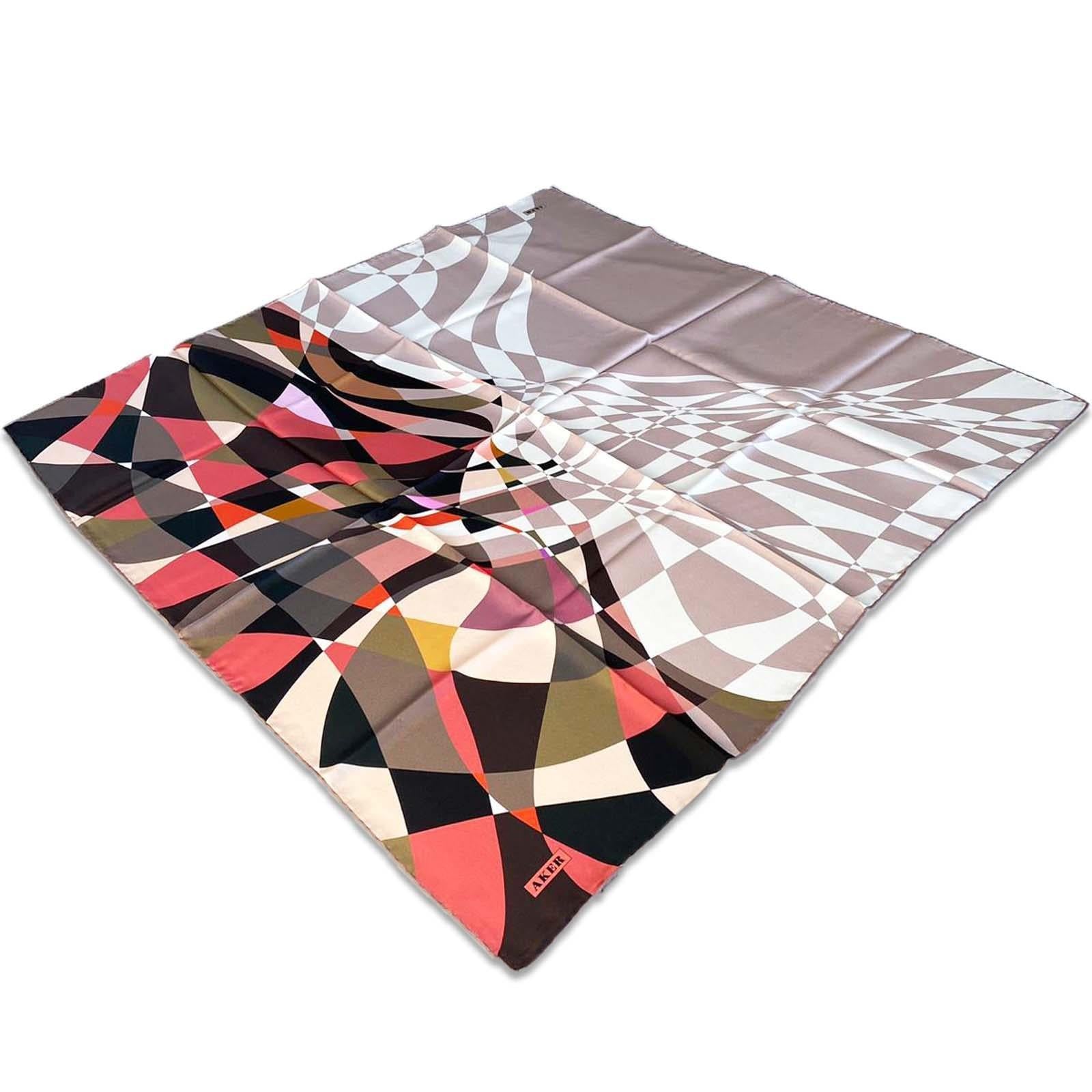 Aker Black Geometric Pattern Twill Silk Scarf 8550713-931