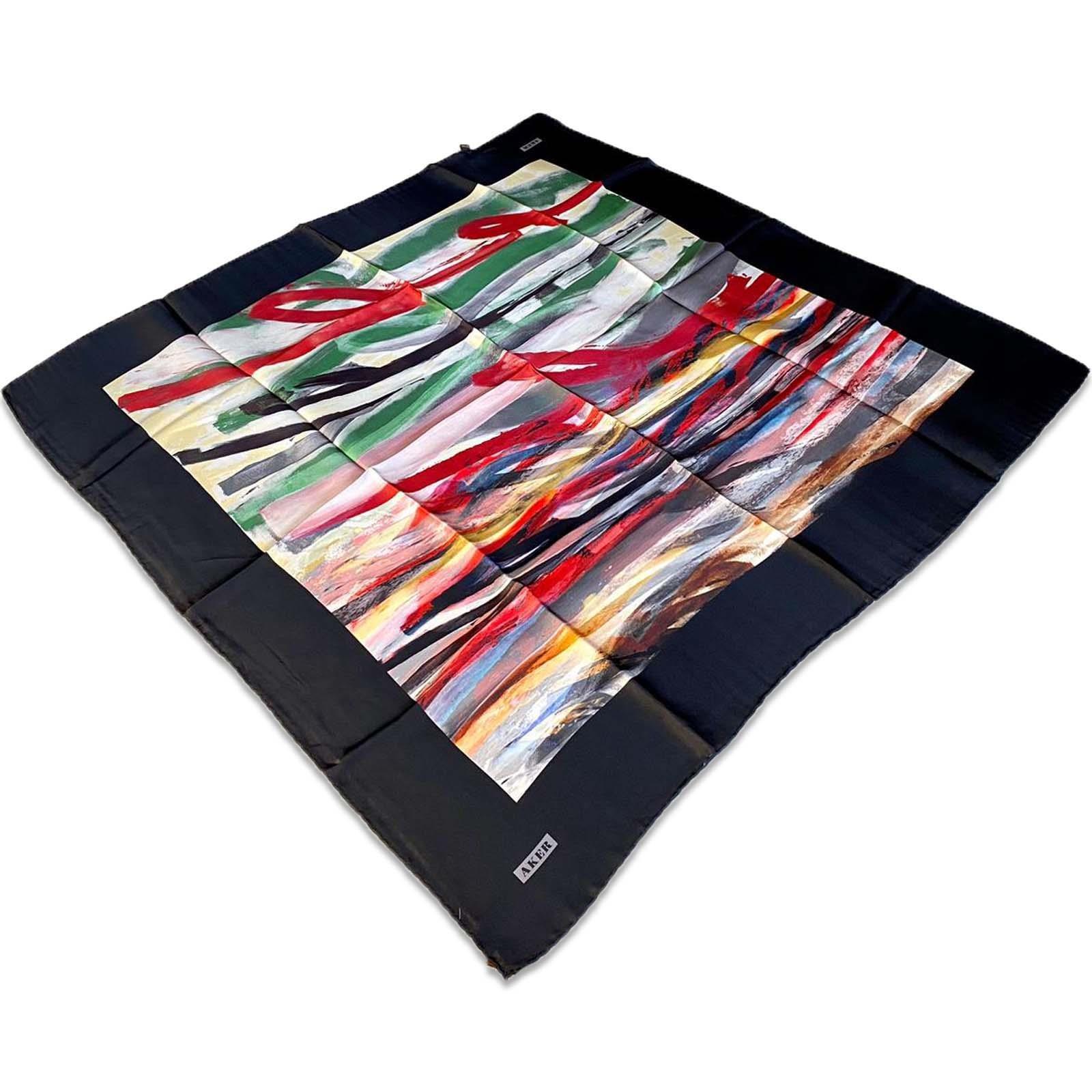 Aker Black Mixed Pattern Satin Silk Scarf 8808701-311
