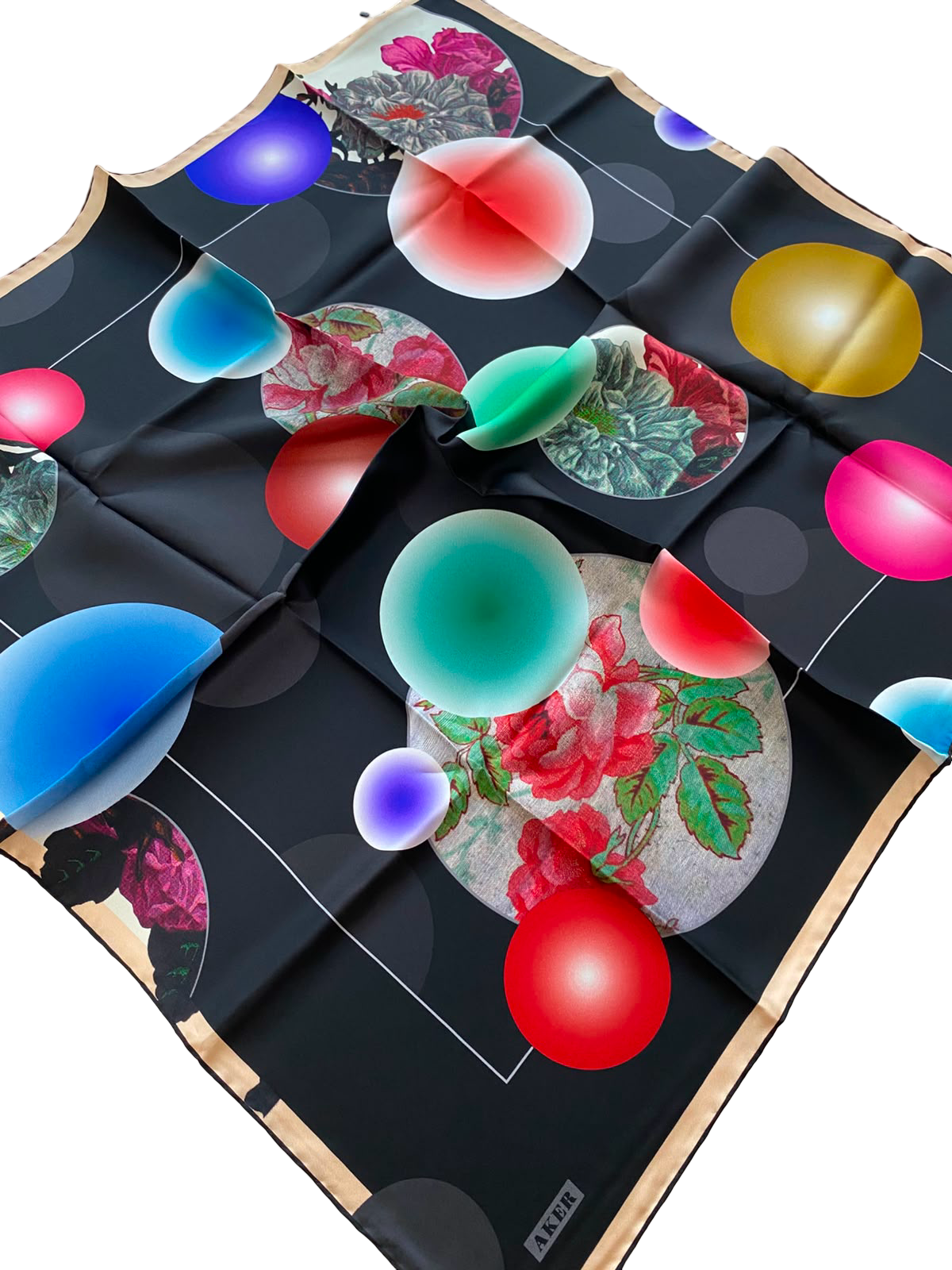 Aker Black Mixed Pattern Twill Silk Scarf 8806713-911
